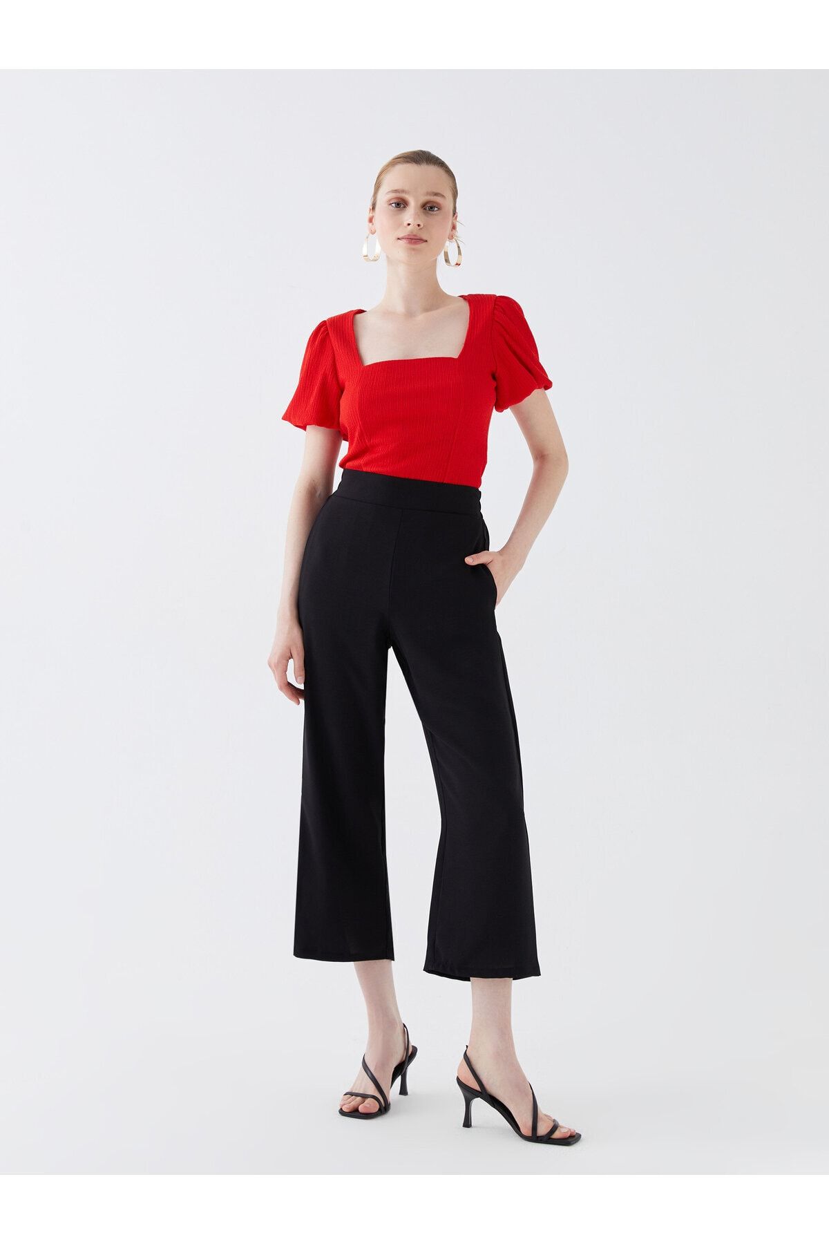LC Waikiki Damskie Capri Z Elastycznym Stanem I Wysokim Stanem. Wygodny Krój Kobieta - 34