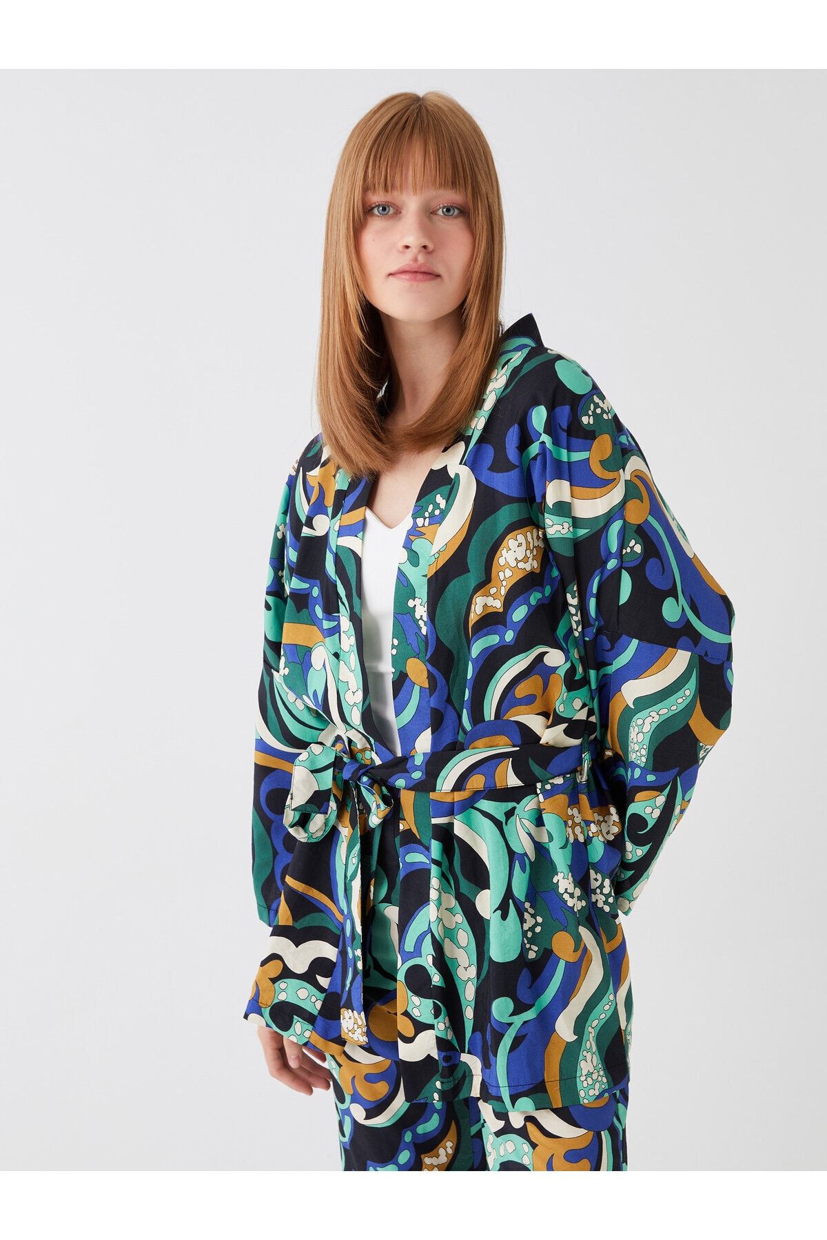 Şal Yaka Desenli Oversize Kadın Kimono