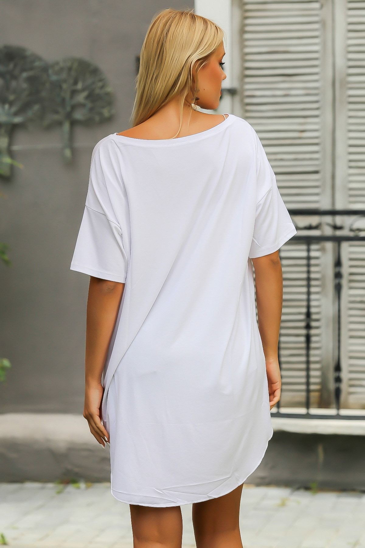 Chiccy White Boat Neck Short Sleeve Knitted Oversize T Shirt