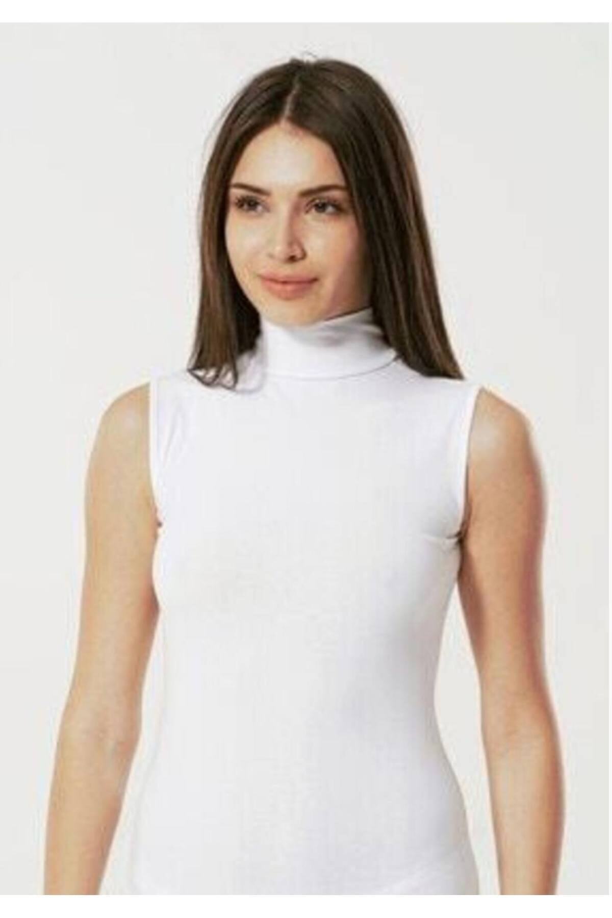 Şahinler-Women's White Sleeveless Turtleneck Tank Top New Season (6 Pieces Economic Pack) 1