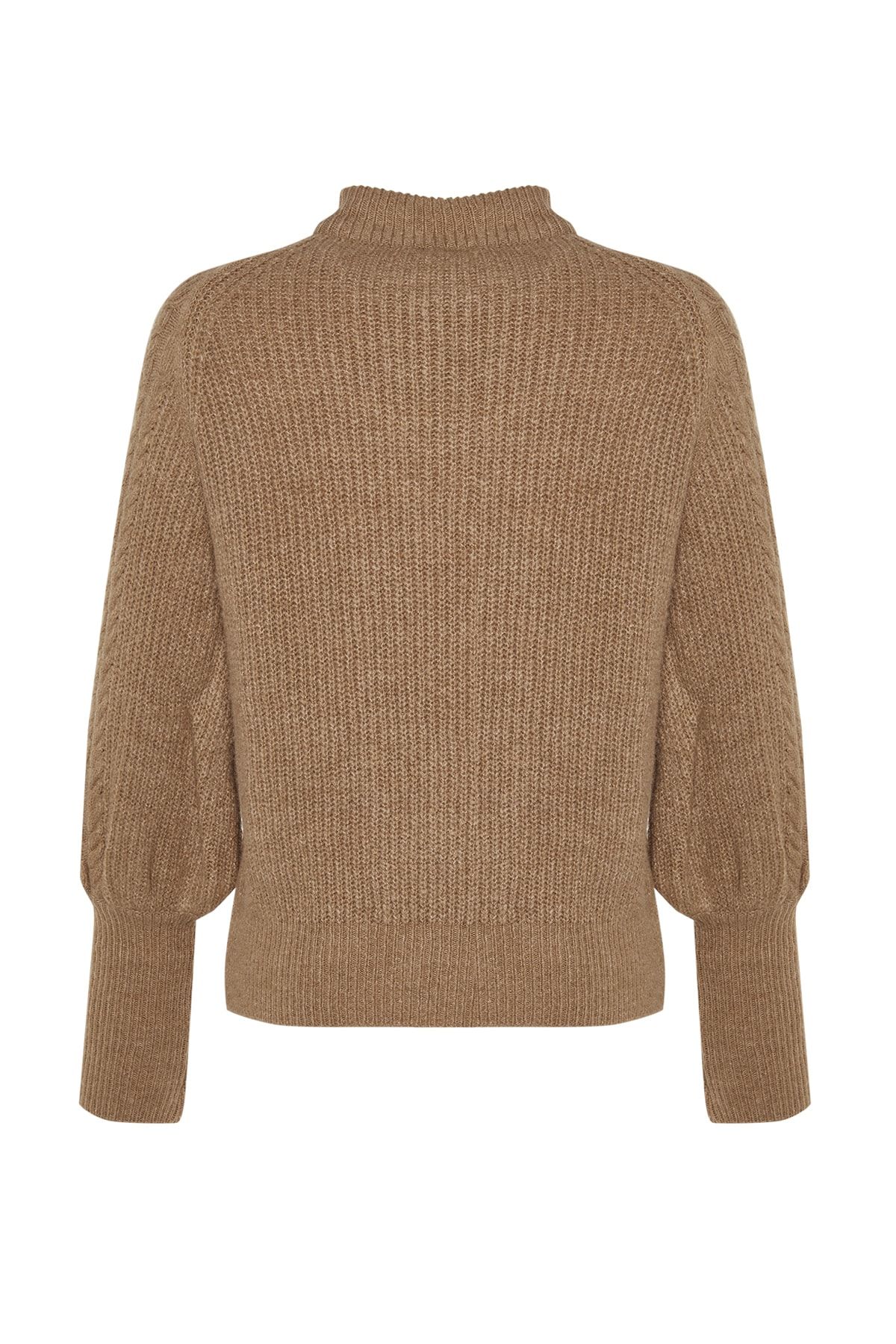 Trendyol Collection-Pulover împletit din păr cu textura moale Camel TWOAW21KZ0109 8
