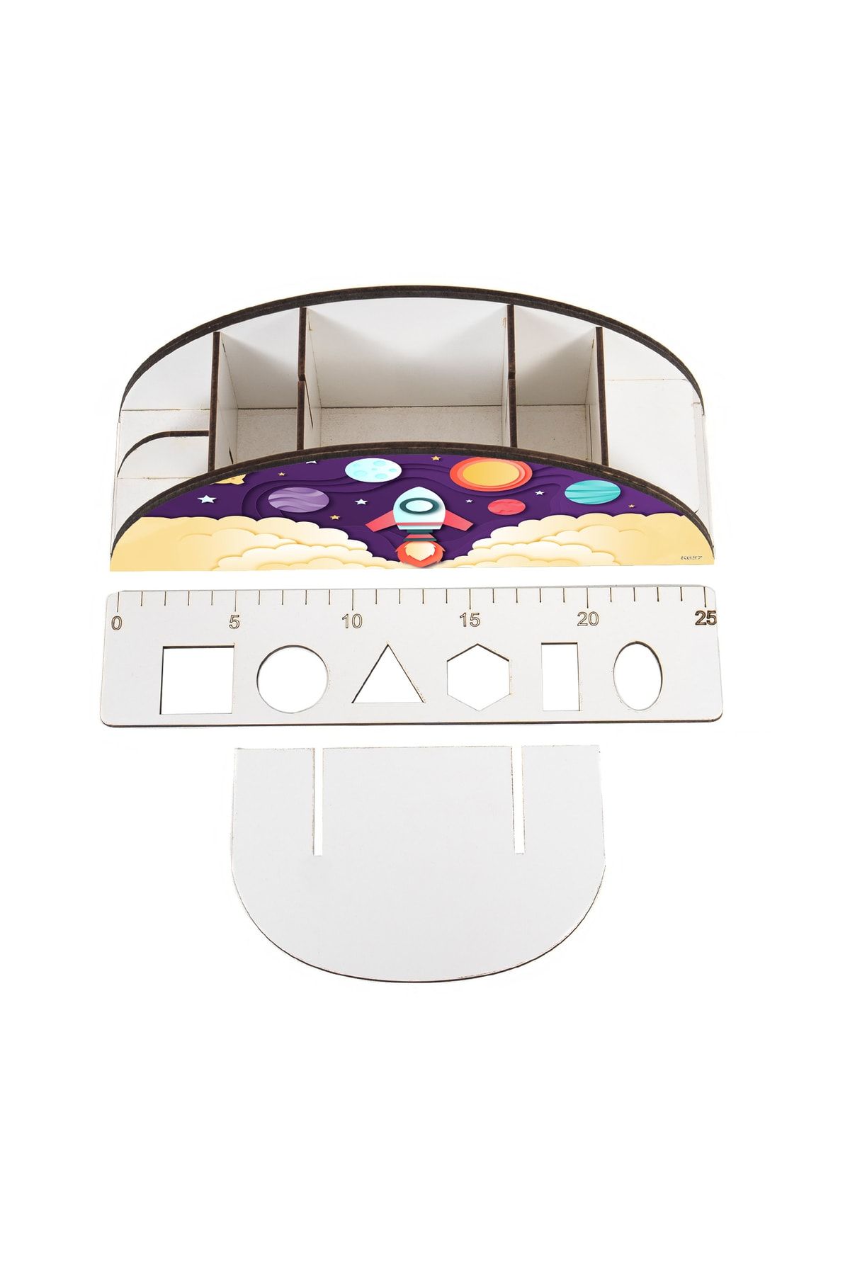 kutuTR-Wooden Vip Astronaut And Space Rainbow Ruled Desktop Pen Holder Organizer Assembled Boxed 4
