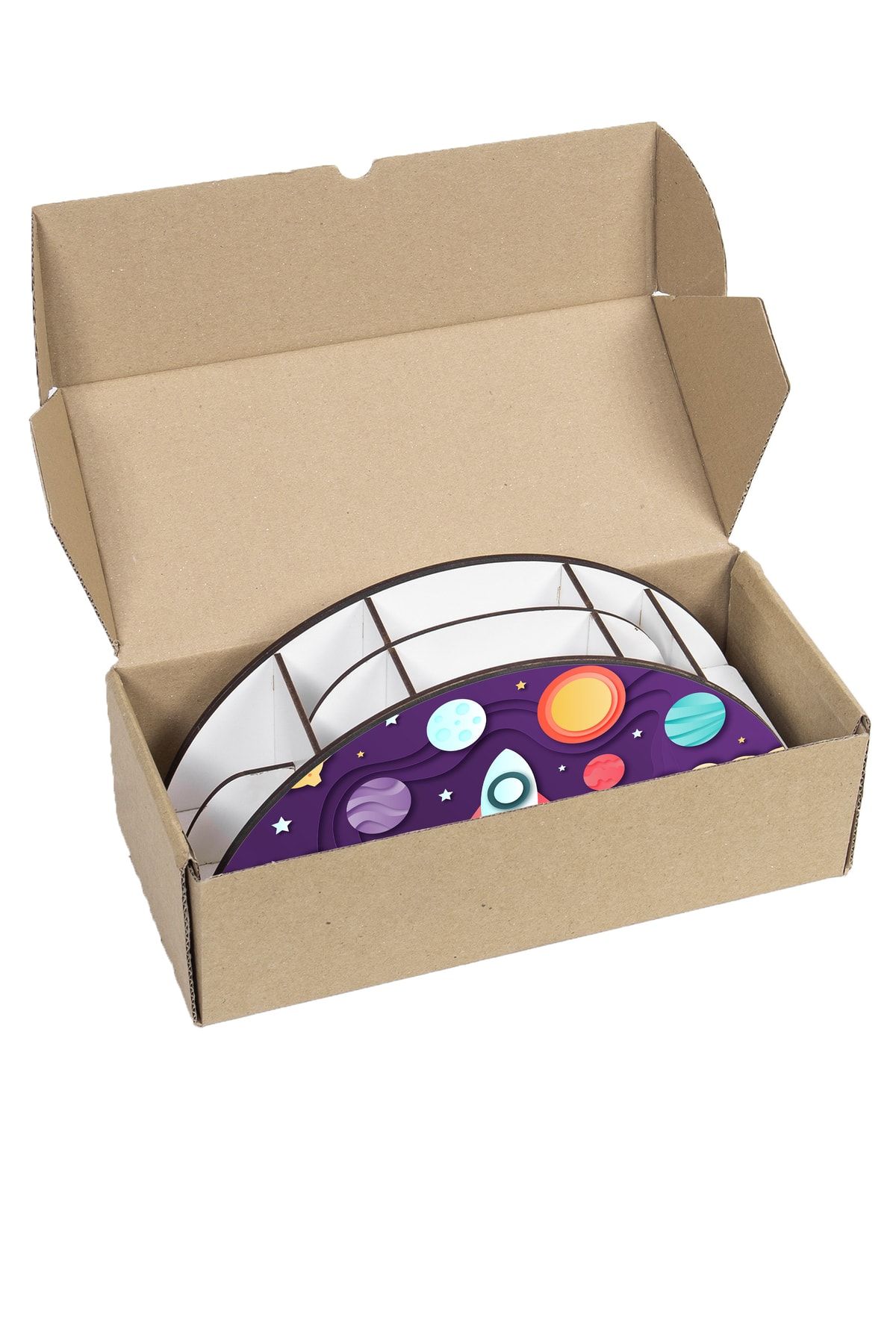 kutuTR-Wooden Vip Astronaut And Space Rainbow Ruled Desktop Pen Holder Organizer Assembled Boxed 7