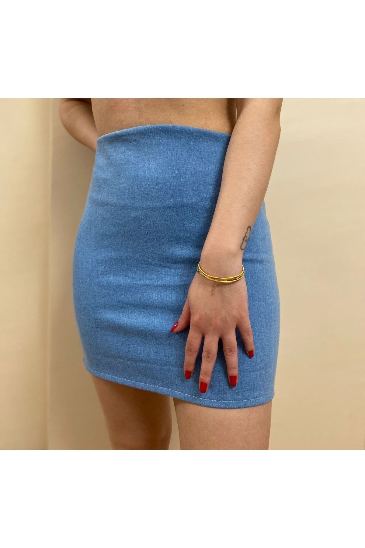 SUHIS Light Blue Lycra Denim Jeans Skirt Trendyol