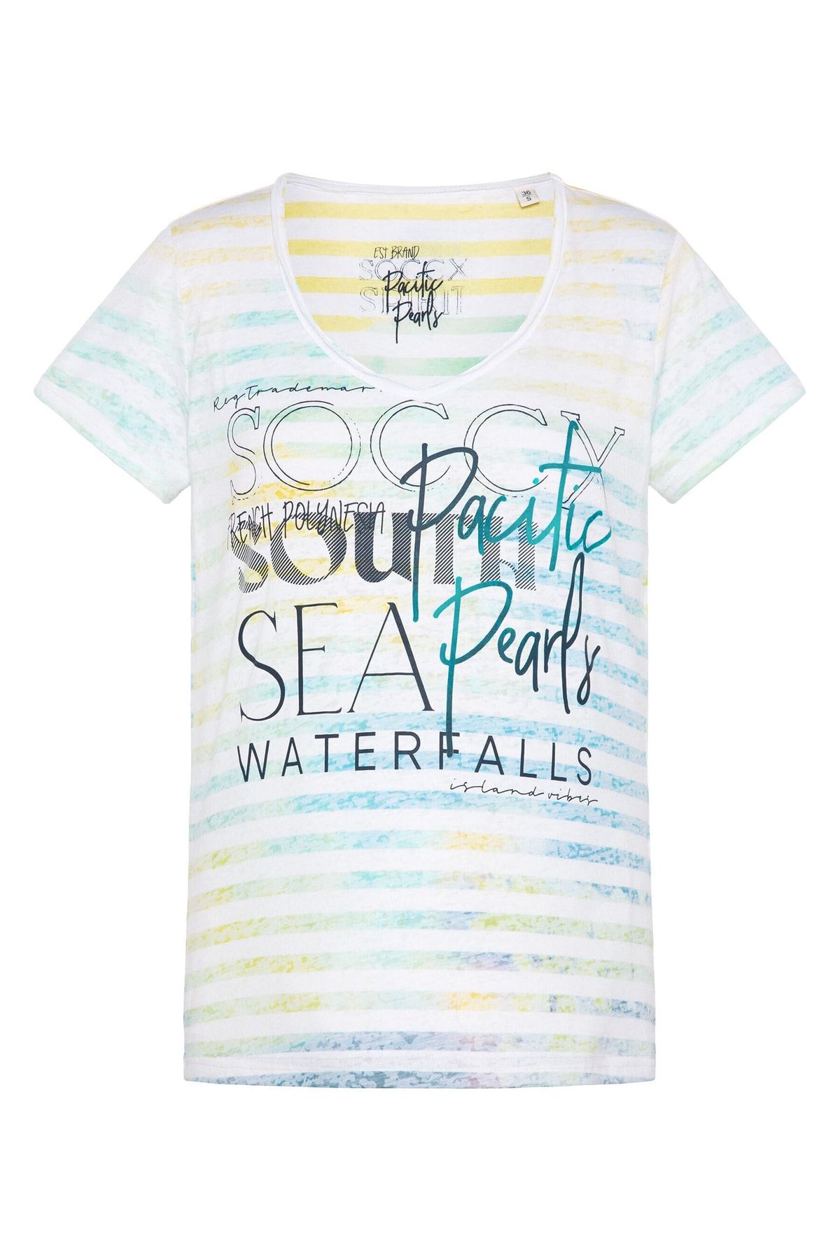 Soccx Shirt Streifenshirt mit Used im V-Ausschnitt Print Look Ausbrenner-Effekten, und Label - Trendyol
