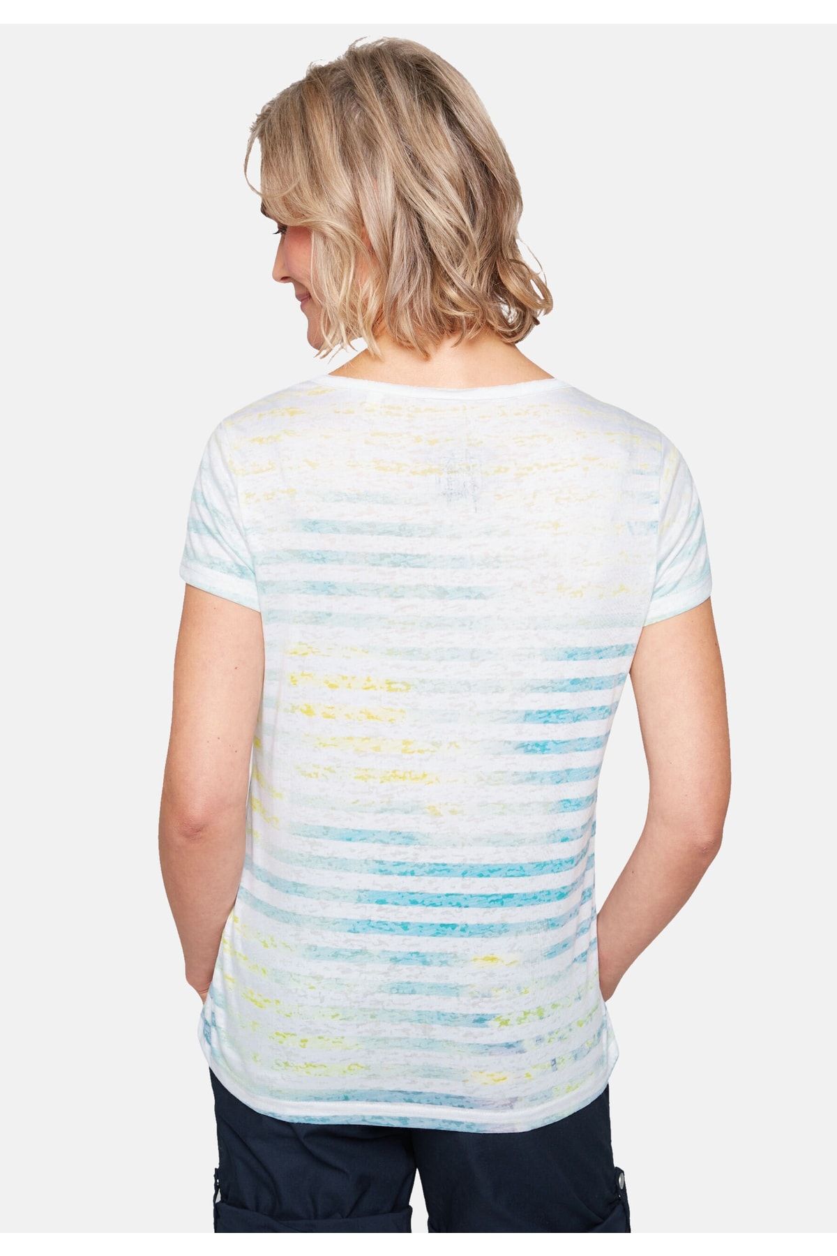 Soccx Shirt Streifenshirt mit Ausbrenner-Effekten, Used V-Ausschnitt - Label Trendyol Print Look im und
