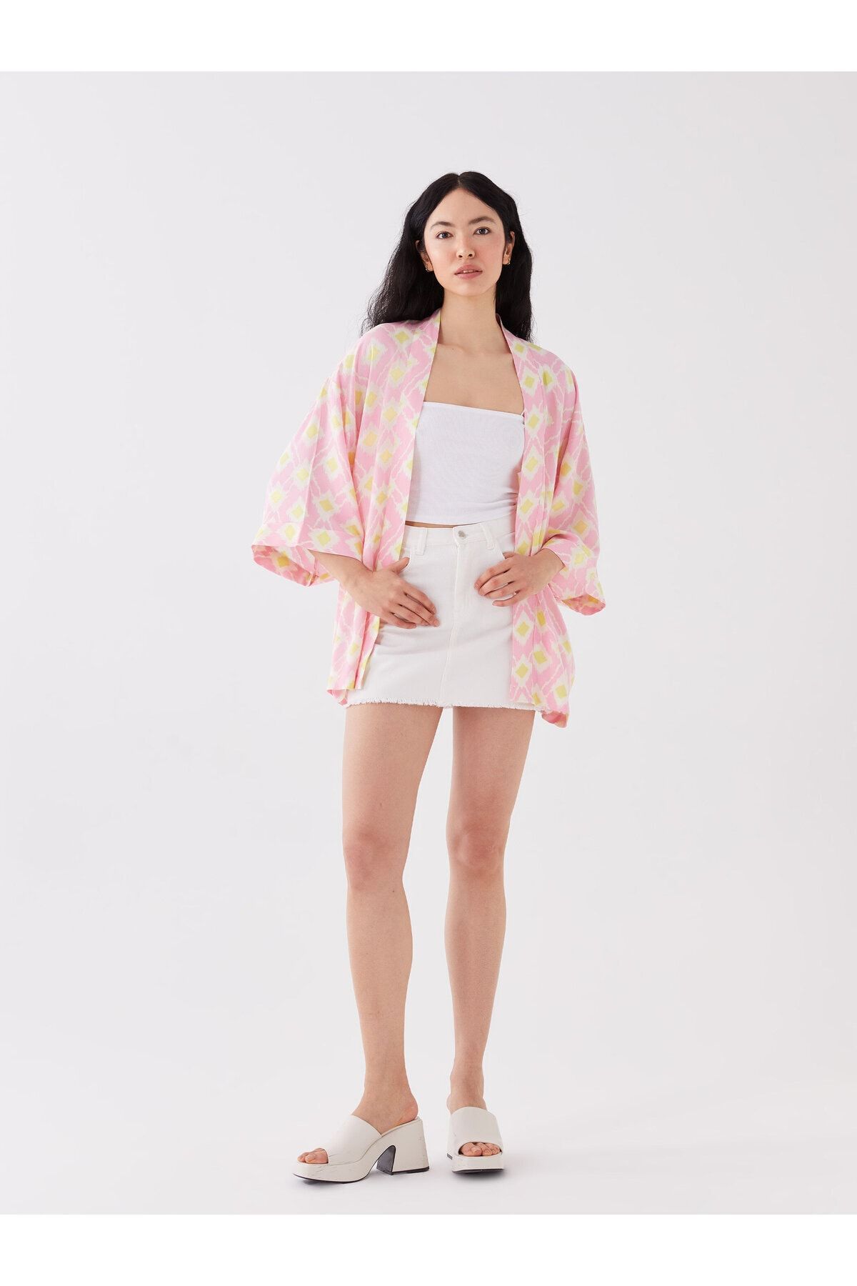 Şal Yaka Desenli Oversize Kadın Kimono