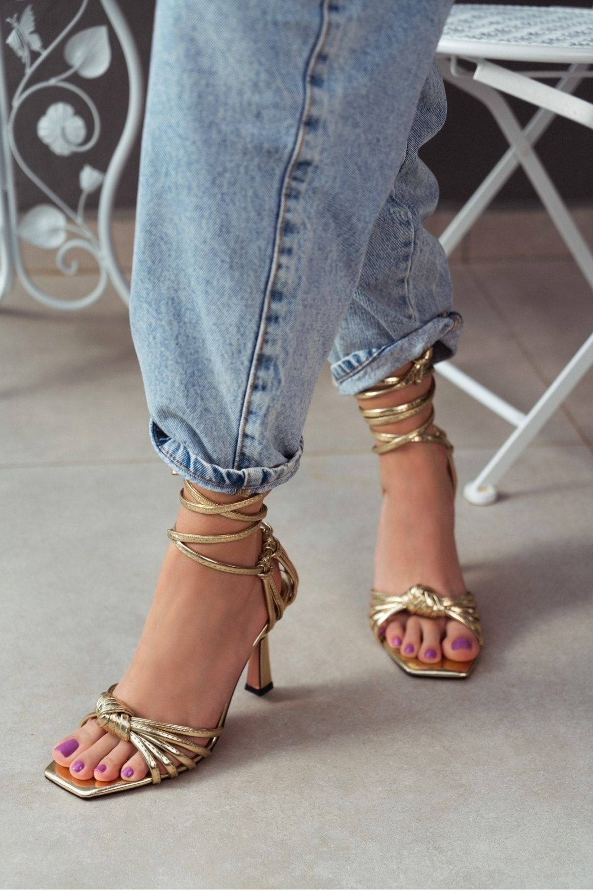 Gold Ankle Strap Heels - High Heel Sandals - Vinyl Heels - Lulus