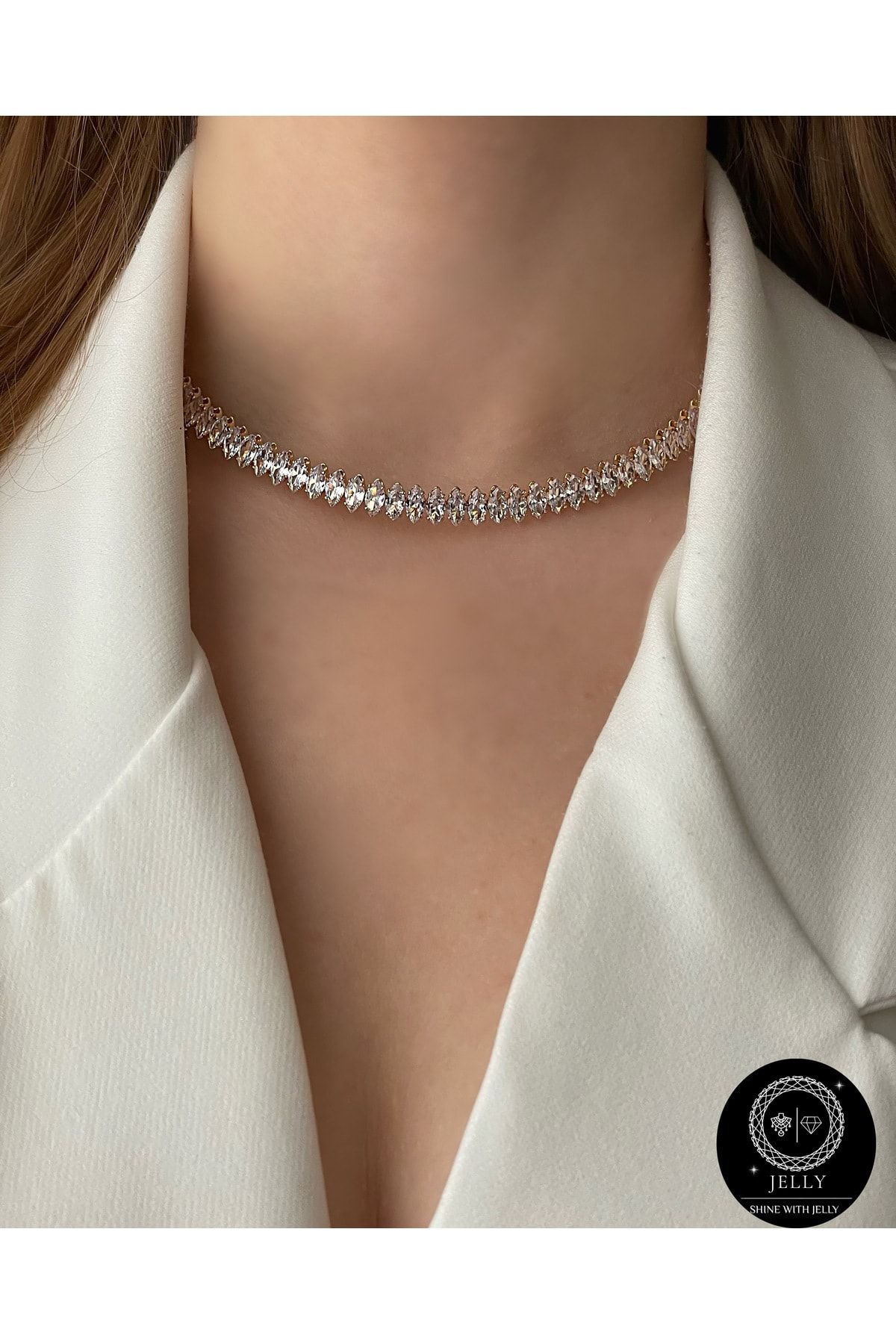 JELLY Women s Steel Gold Color Zircon Stone Drop Model Design Choker Necklace