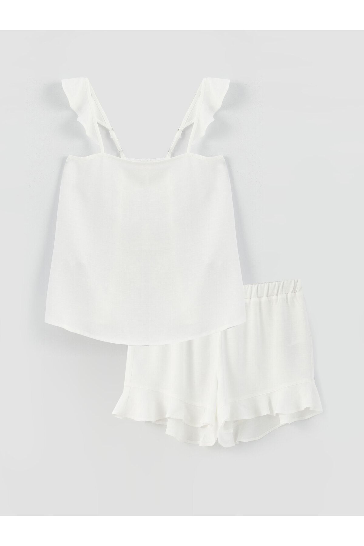 LC Waikiki-Čtvercový límec Straight Strap Poplin Dámské šortky Pyžamo Set 3