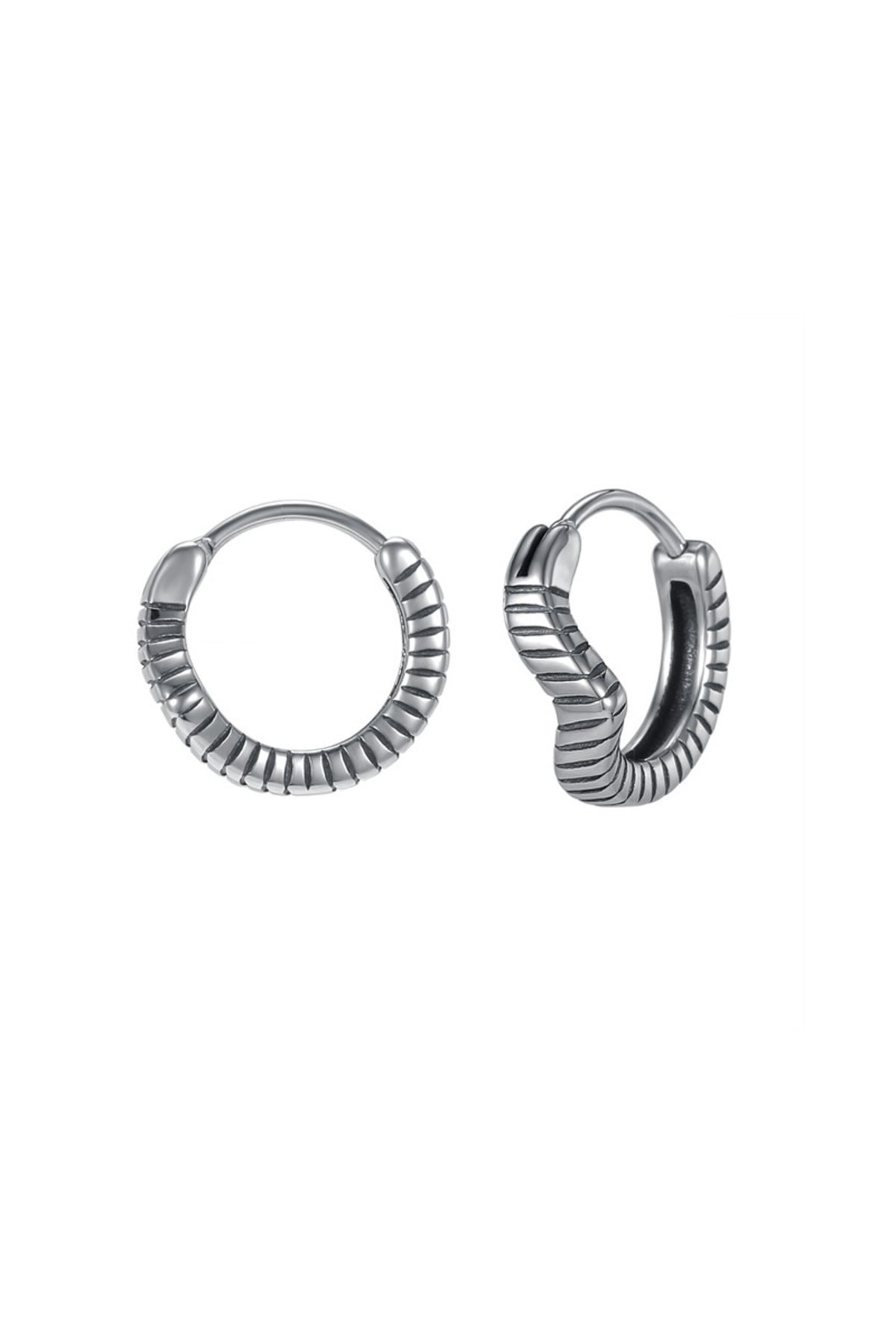 Curved Modern Design Ring Striped Snap-On 316L Steel Men's Earrings