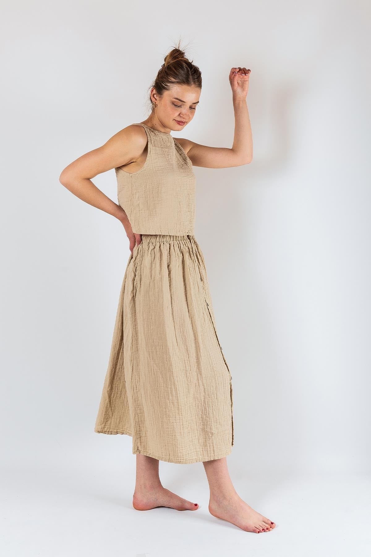 Muslin Women's Muzunatiye Dress Skirt Set Beige