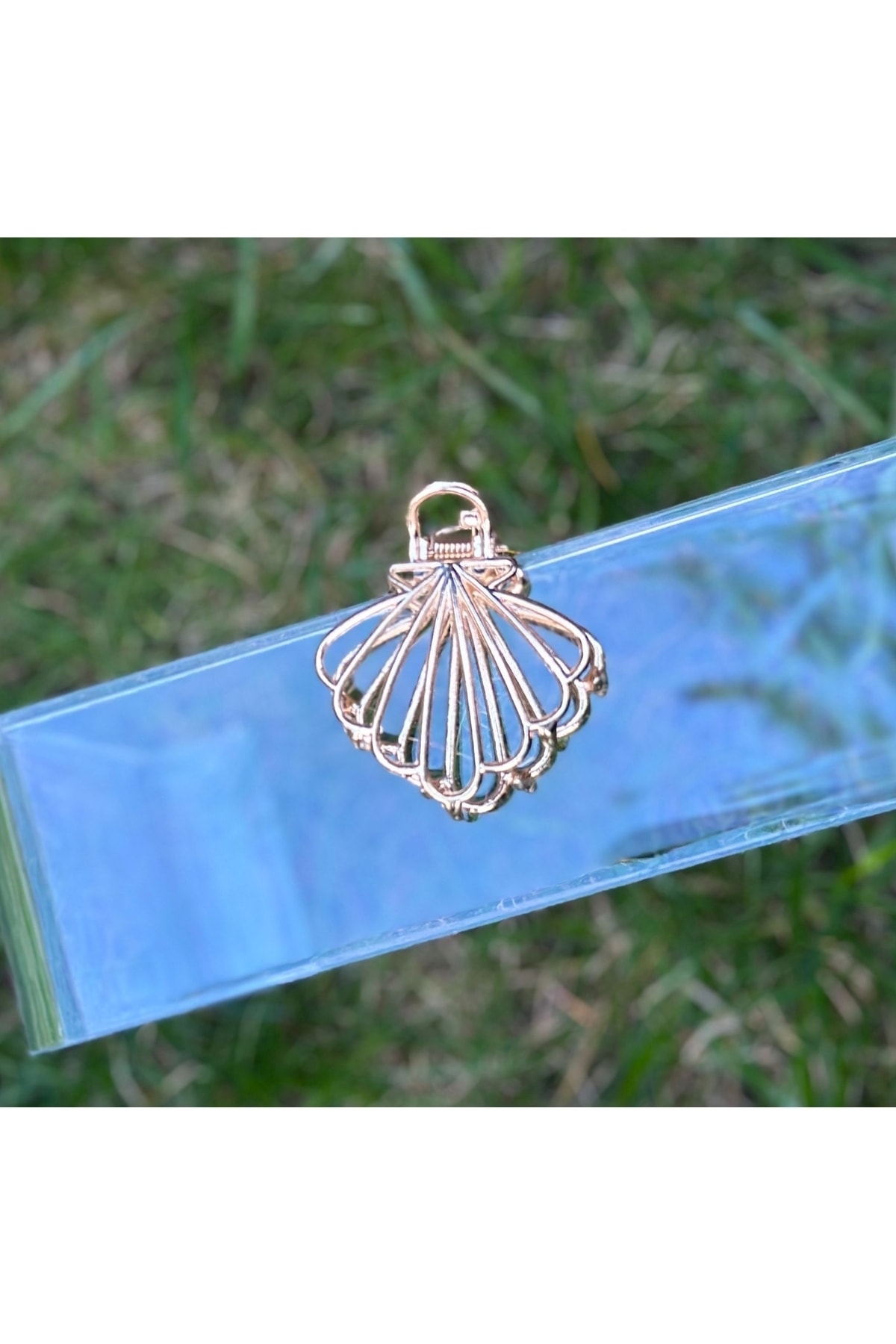 trendy fashion seashell oyster metal fan women kids buckle ratchet clip buckle gold