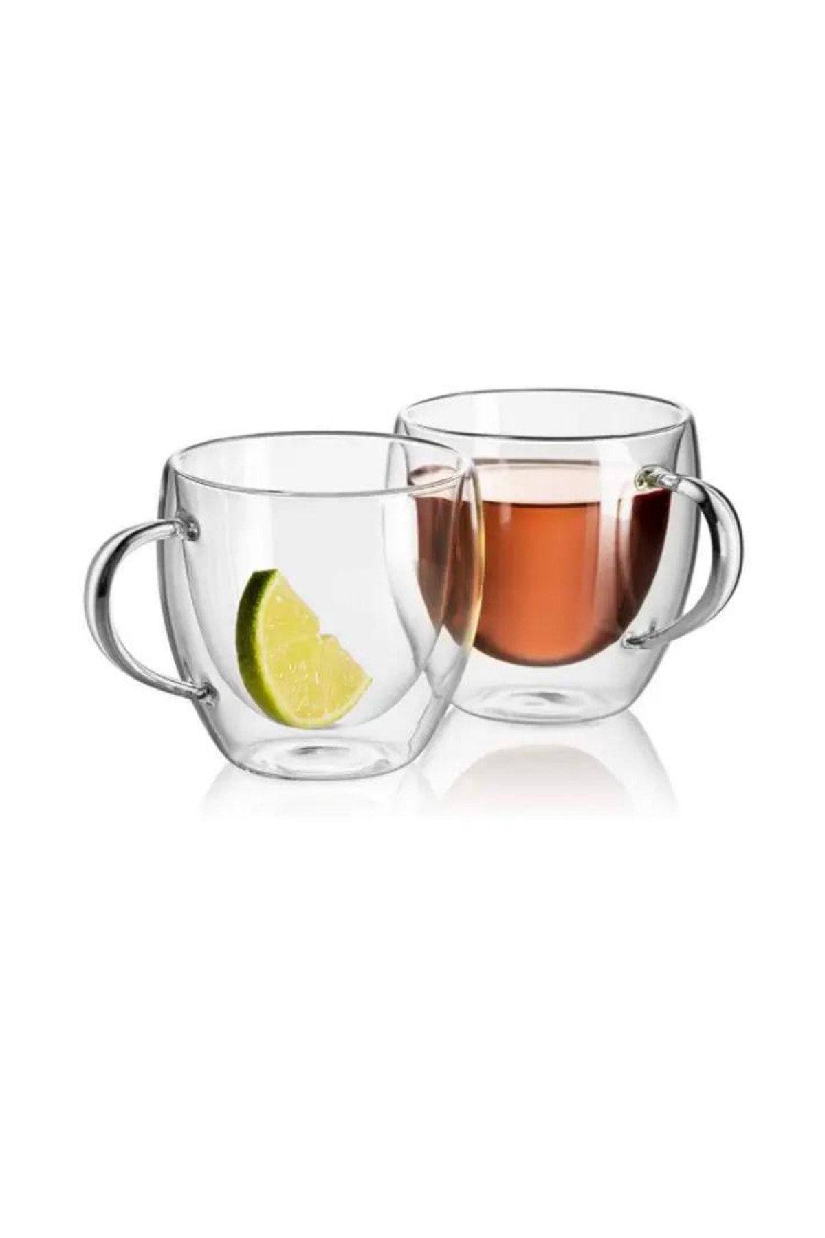 Kitchen Design Lab Nescafe Tea Cup Double Walled Glass Mug 250 ml Glass Cup with Handle 4 Pieces