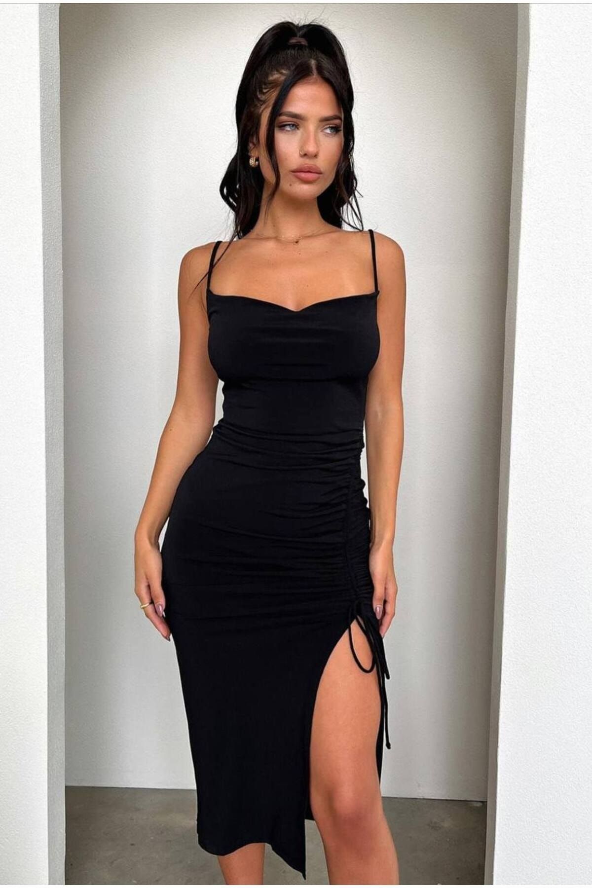 Black tight dress with slit clearance
