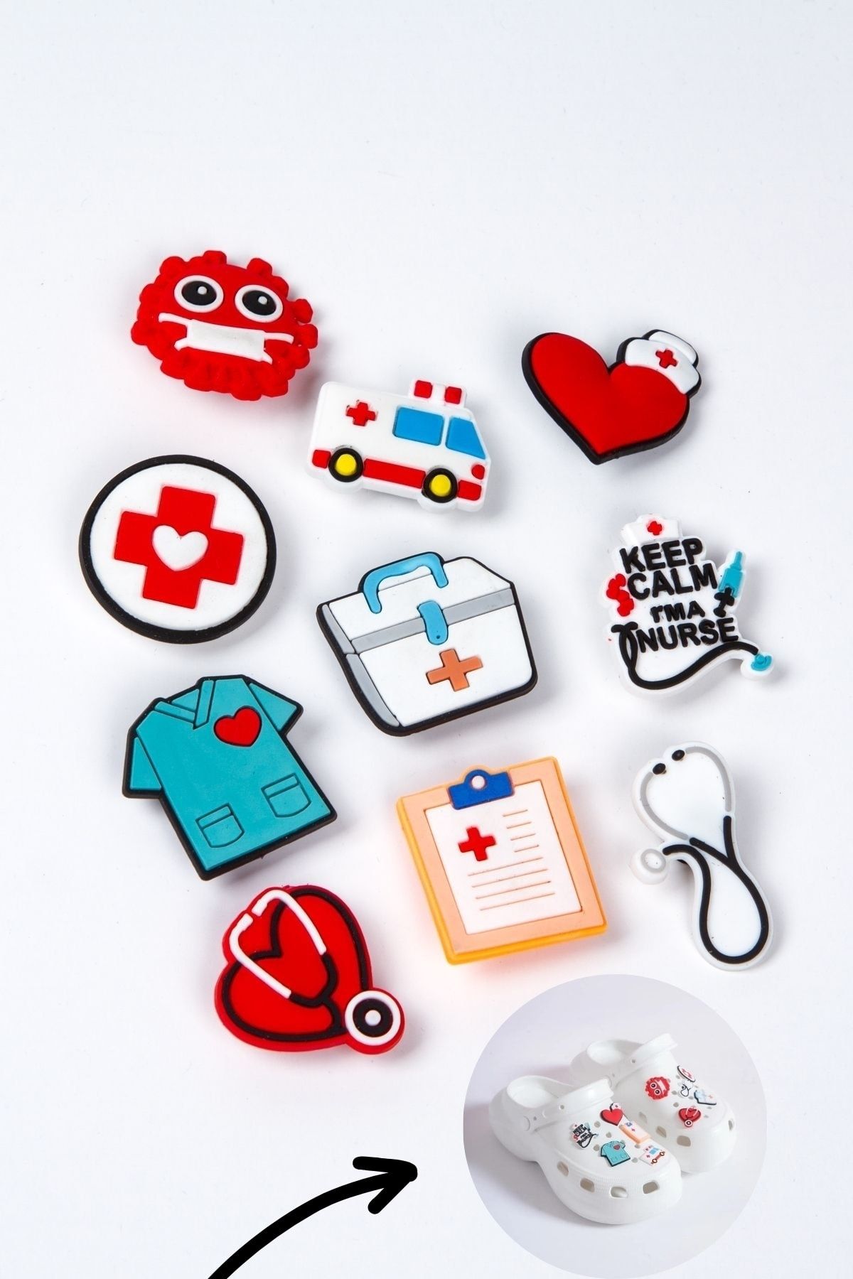 ست لوازم جانبی مردانه و زنانه CLOGS ORNAMENT DOCTOR NURSE PHERKE JIBBITZ 10 MIX Ozyo