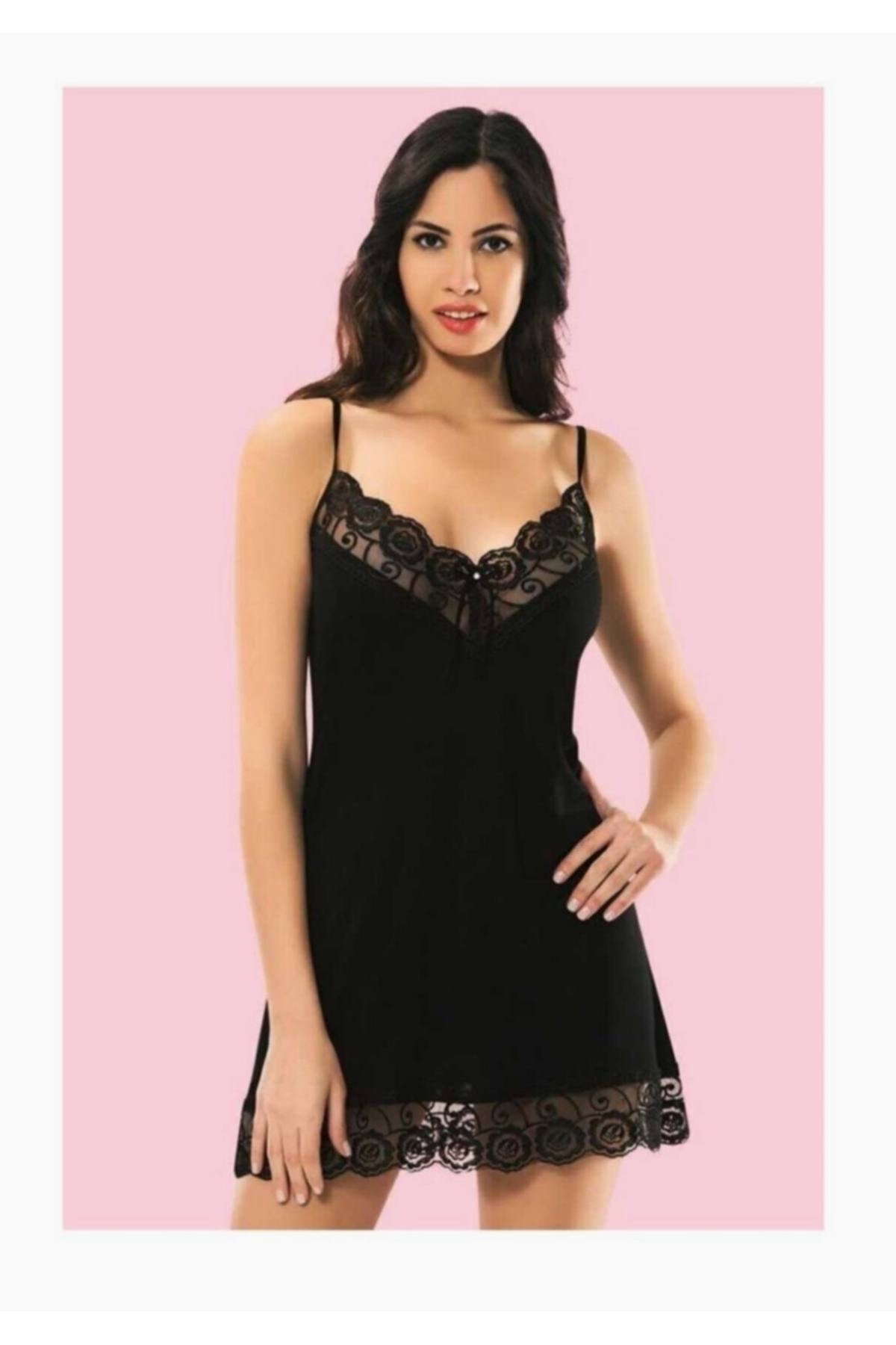 KOTA Ulus Kadın Gecelik Takım Dantelli (ulus) Siyah Yeni Sezon