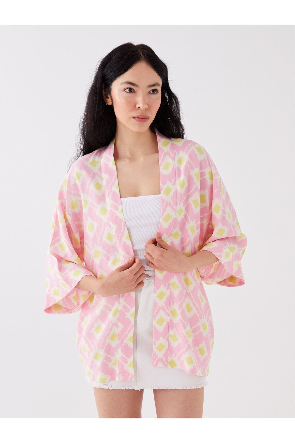 Şal Yaka Desenli Oversize Kadın Kimono