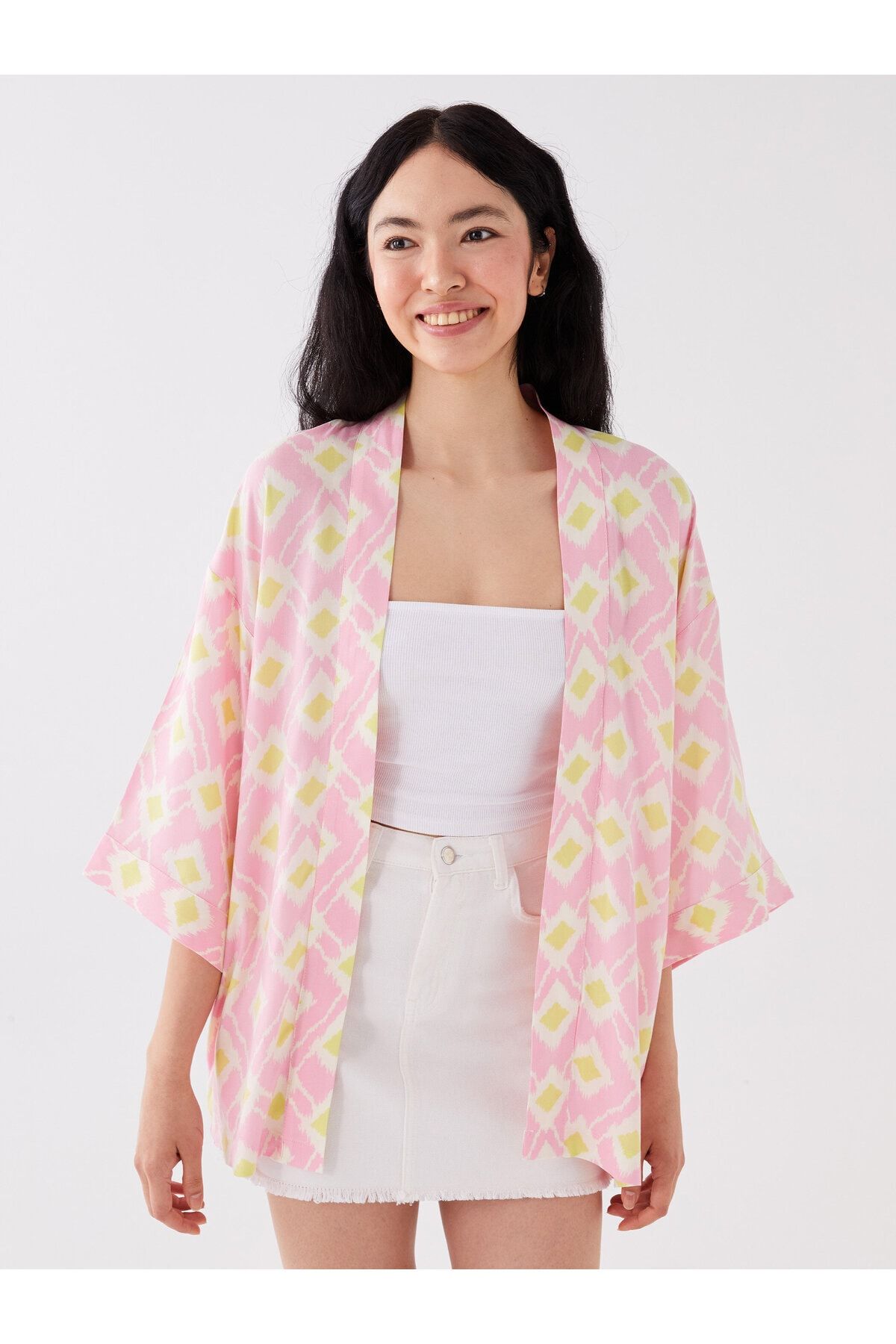 Şal Yaka Desenli Oversize Kadın Kimono