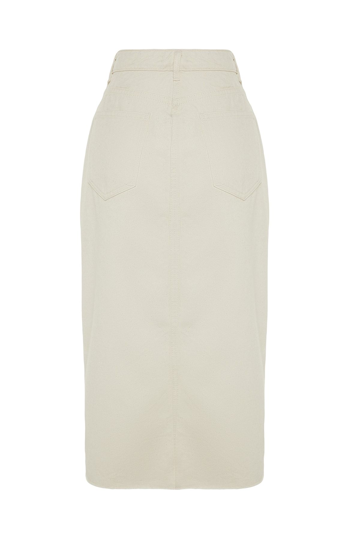Trendyol Collection-Ecru Button Detail High Waist Midi Denim Skirt Twoss23Et00359 13