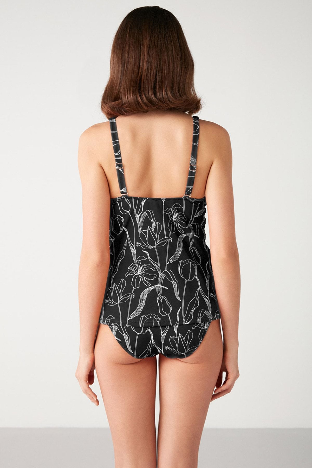 Kom-Red Patterned Removable Coated Wireless Thick Bottom Tankini With Fixed Strap 2