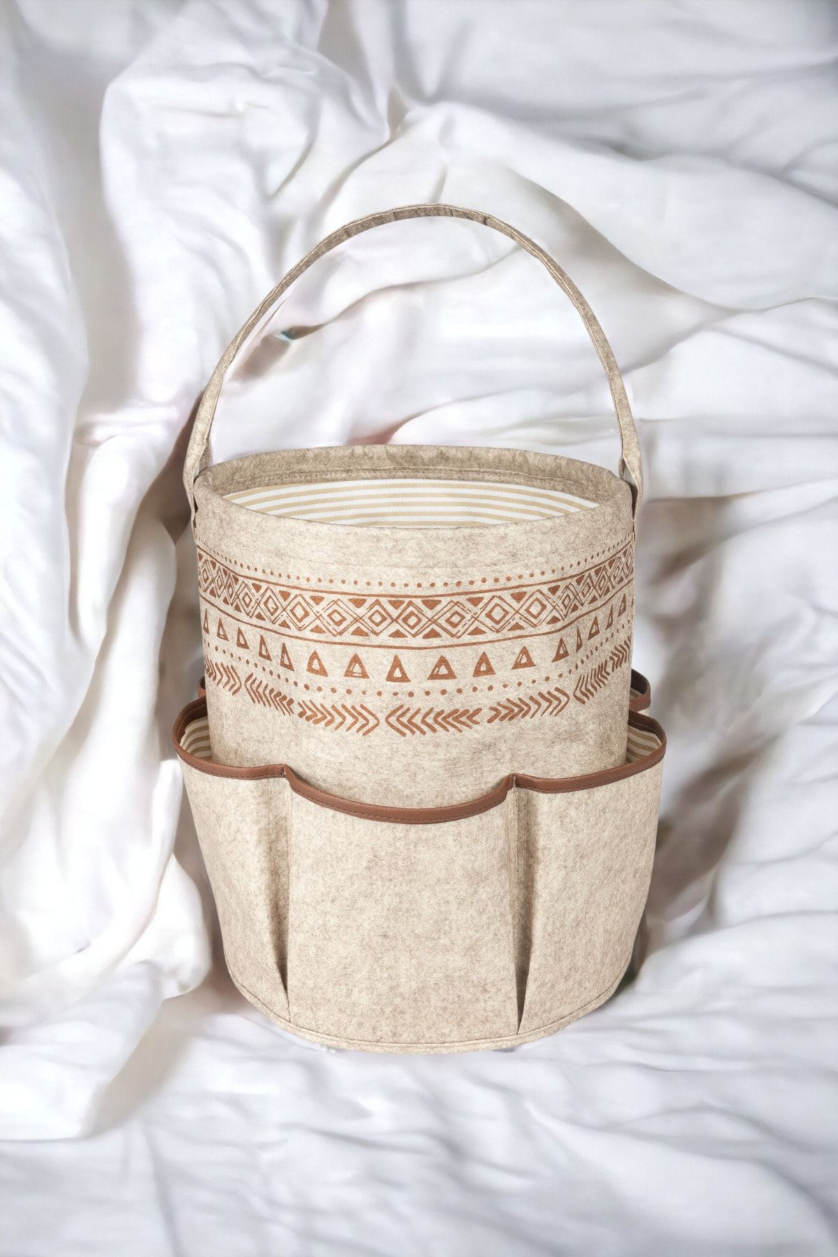 Milenay Coș Din Pâslă Cu Piele Cu 6 Buzunare - 32x28cm, Culoare Crem - One Size