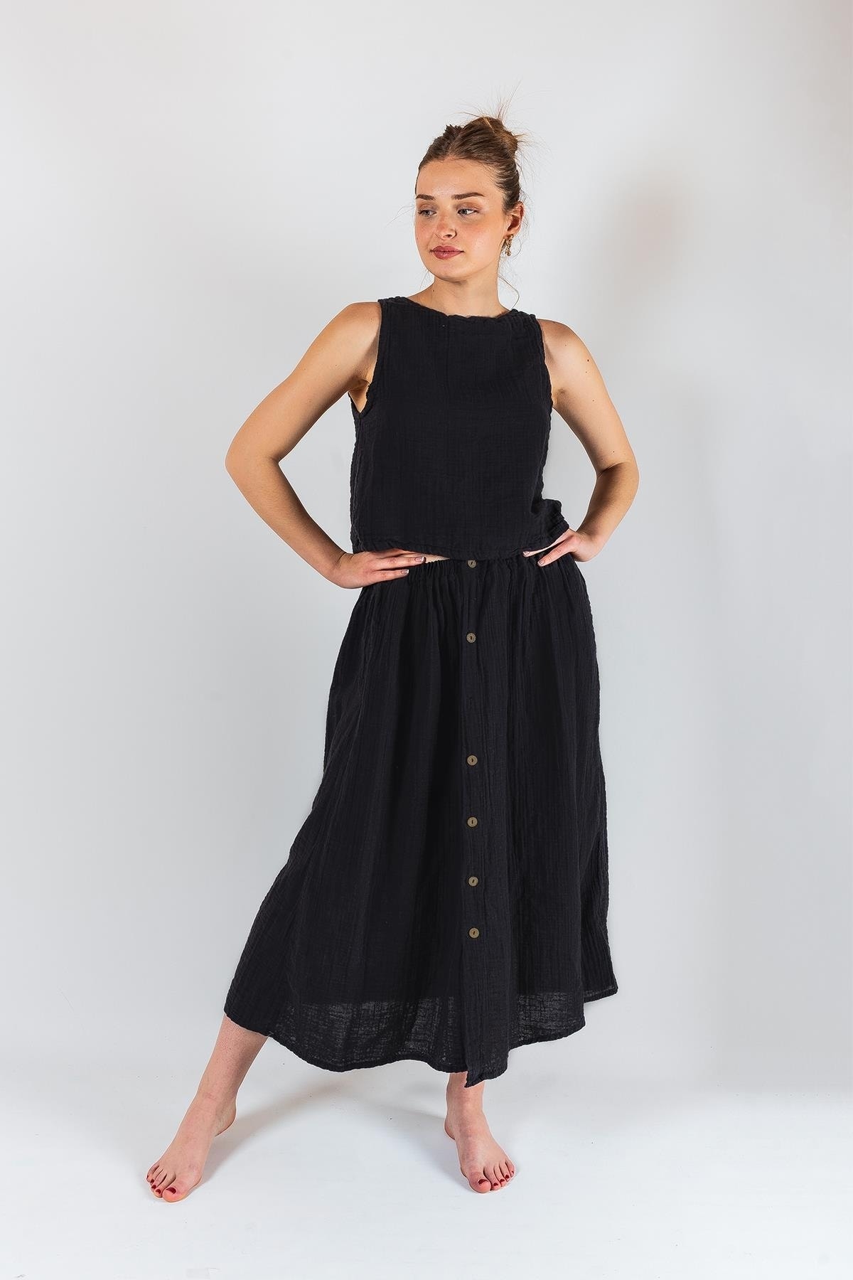Muslin Women's Graduation Dress Skirt Set Black