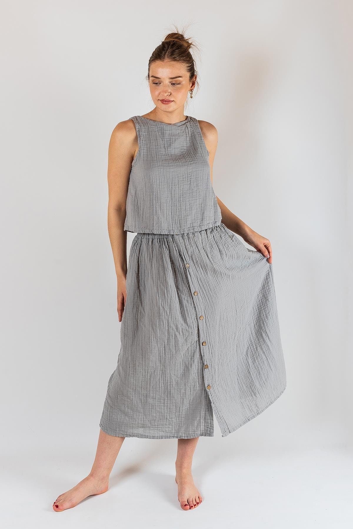 Muslin Women's Banquet Dress Skirt Set Gray