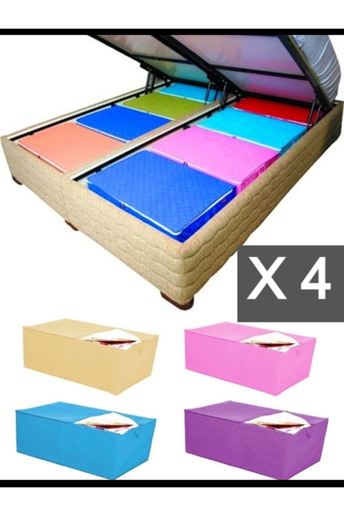 nistabolje 4 Bucăți Saci Canapea Extensibilă Sub Pat 62x37x24 Cm Pernă Pilota Organizare Îmbrăcăminte Mutare - One Size