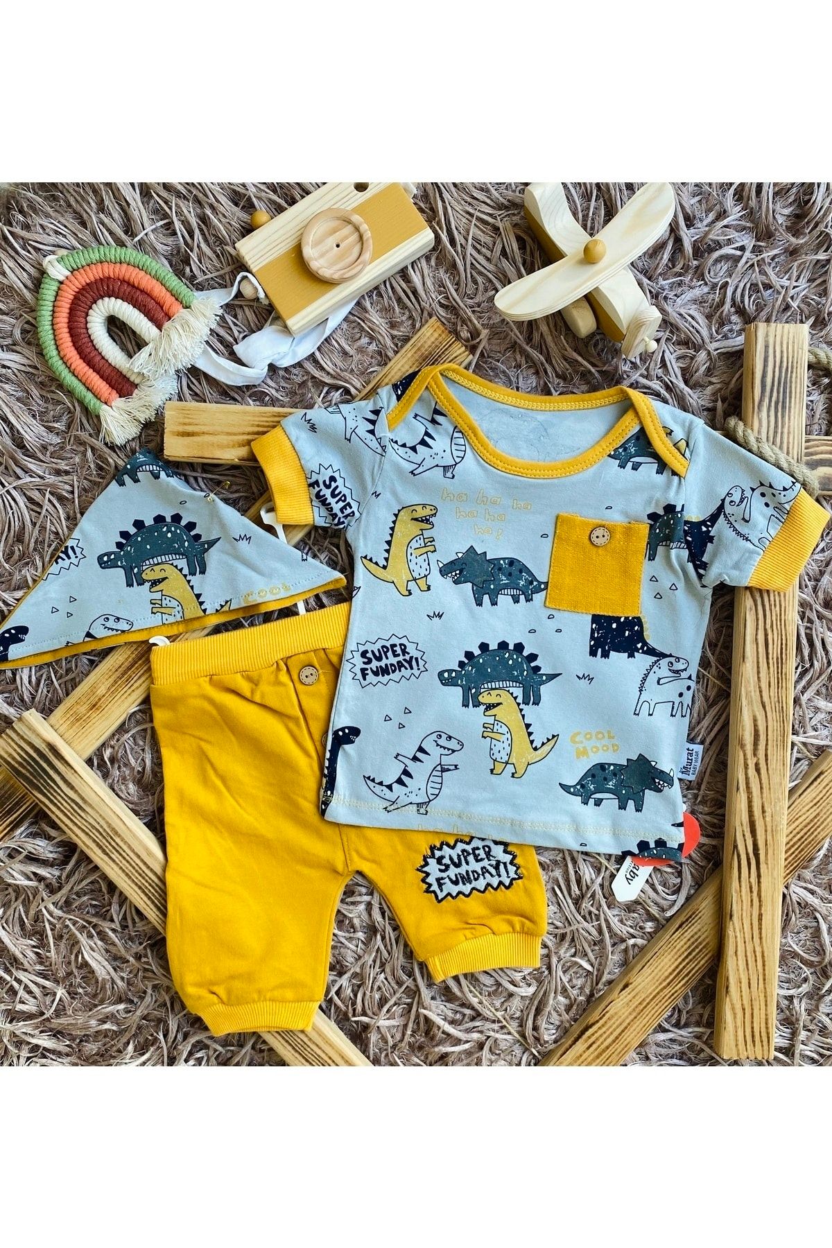 Murat Baby ست نوزاد با چاپ دایناسور روسری