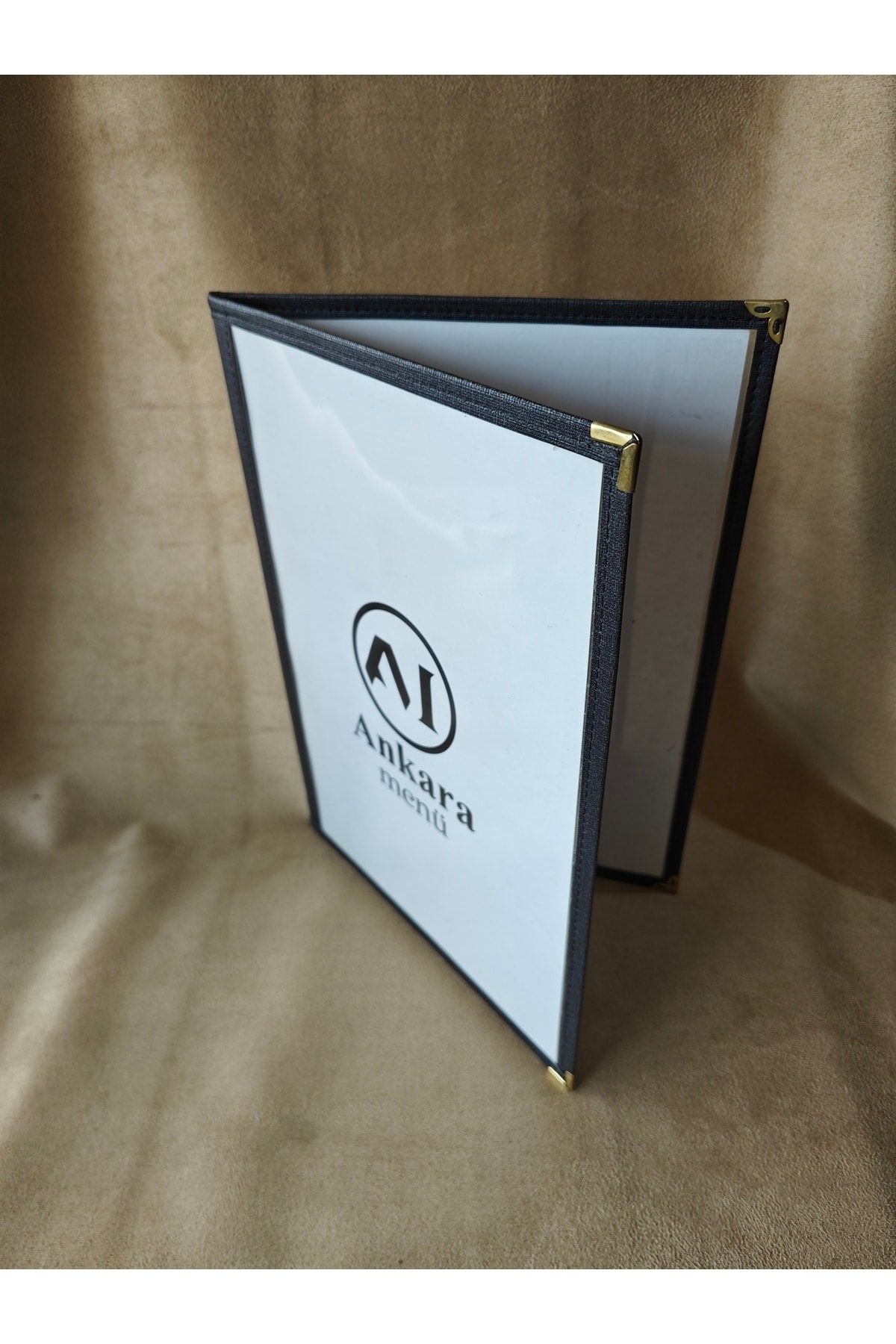 ankara menü-(1 Piece] Leather Binding A4 2 Sheets 4 Page Capacity Transparent, PVC, Acetate Menu Case 1