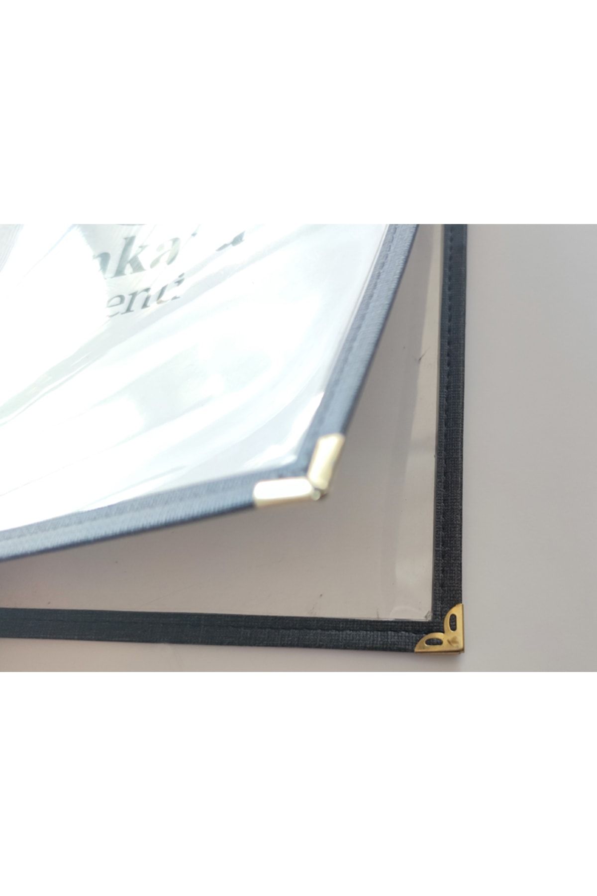 ankara menü-(1 Piece] Leather Binding A4 2 Sheets 4 Page Capacity Transparent, PVC, Acetate Menu Case 6