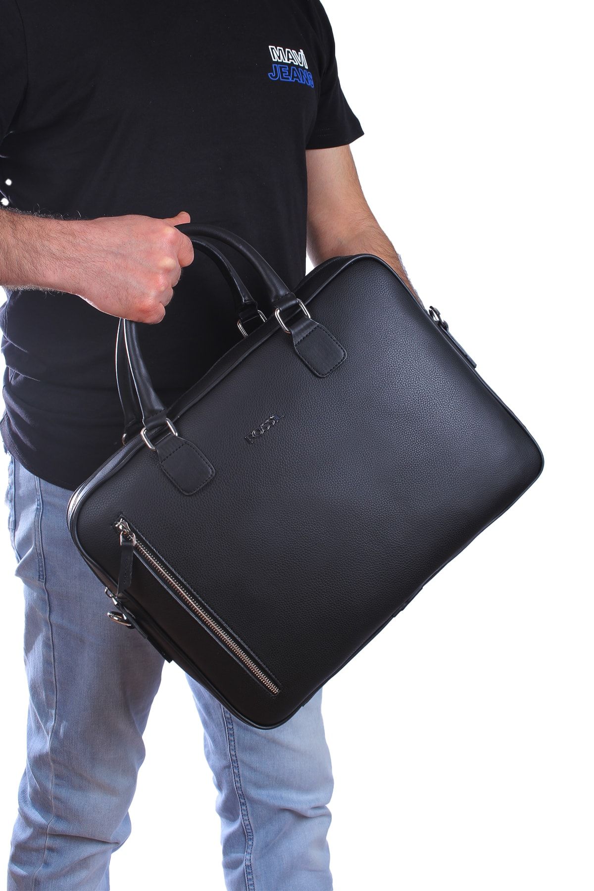 2036 Vegan Deri Laptop Çantası Evrak Çantası Unisex Şık Tasarım Siyah