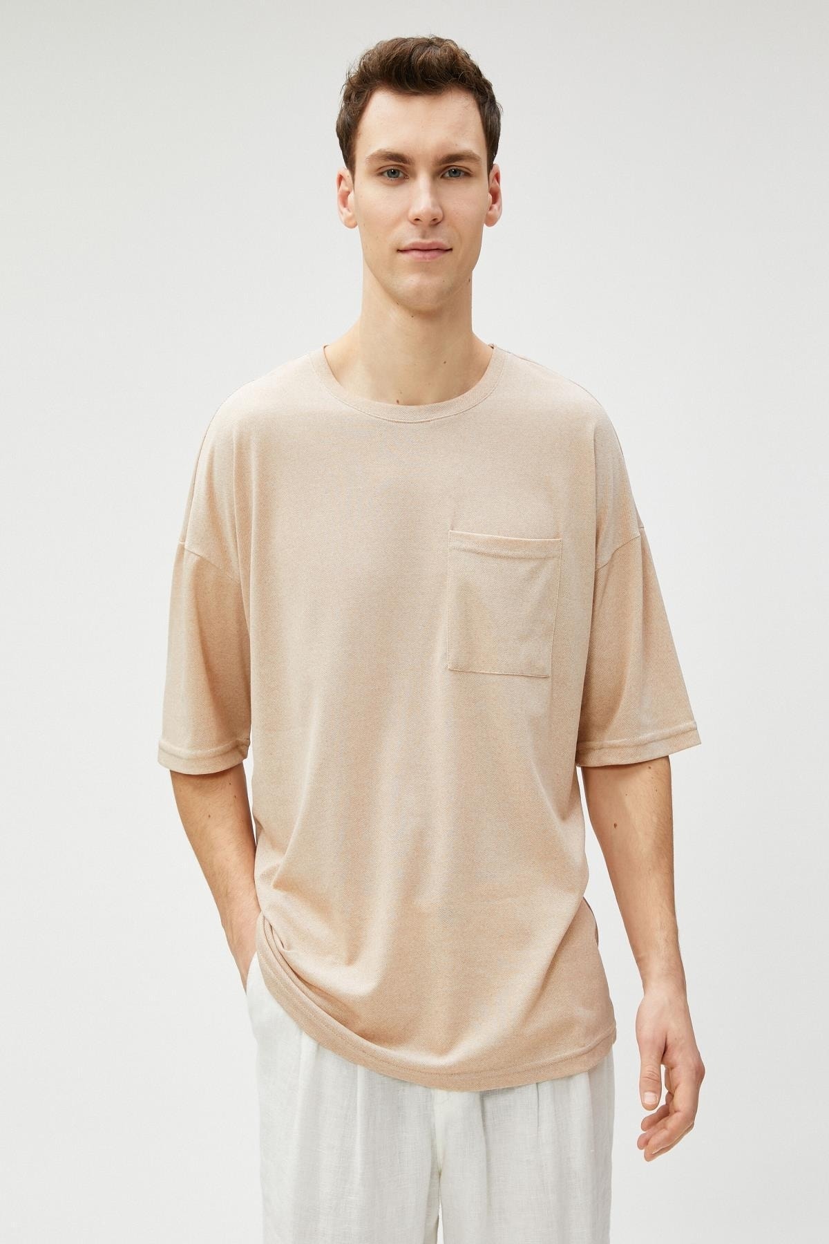 تیشرت مردانه بژ کوتون | 3SAM10265HK اورجینال - تصویر 2