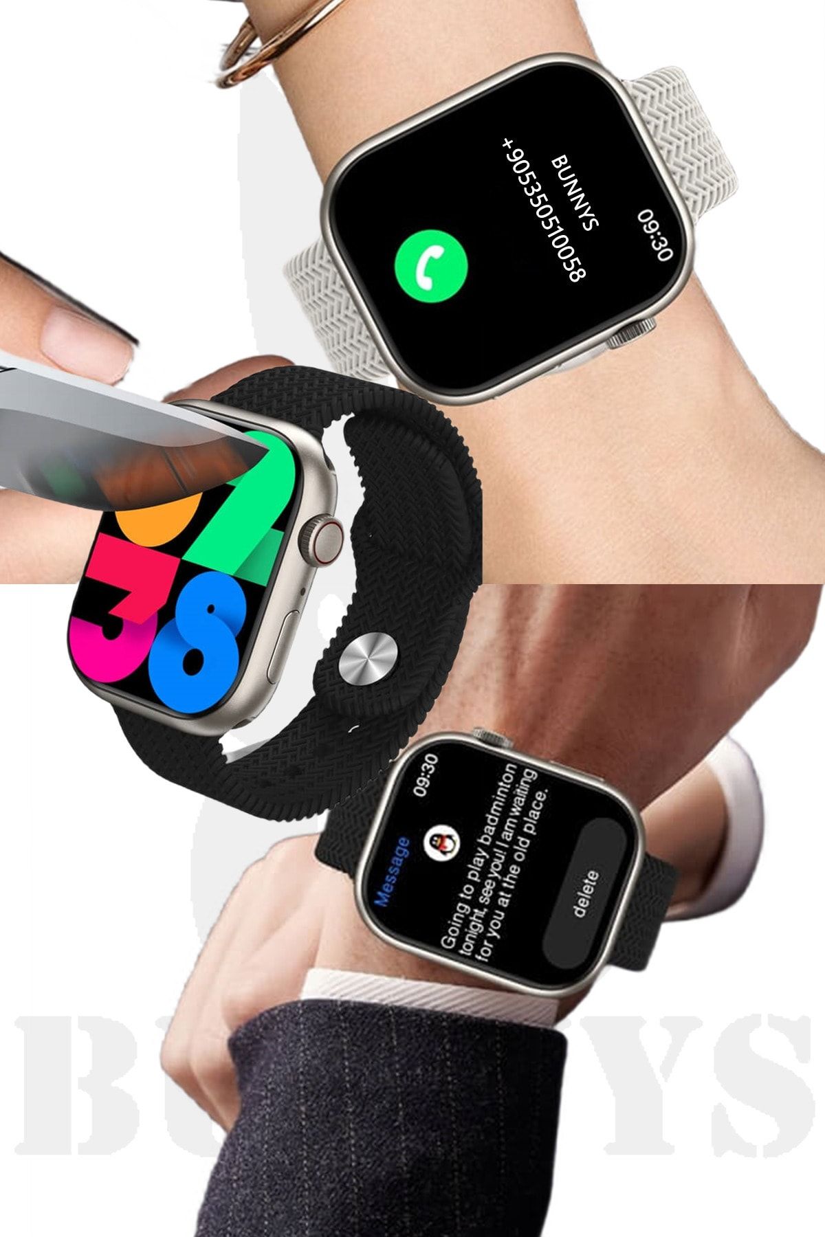 Bunnys Samsung Galaxy J8 Uyumlu Ak ll Saat Konu ma Ozellikli Watch 9 PRO 45MM AMOLED EKRAN Giyilebilir Teknoloji