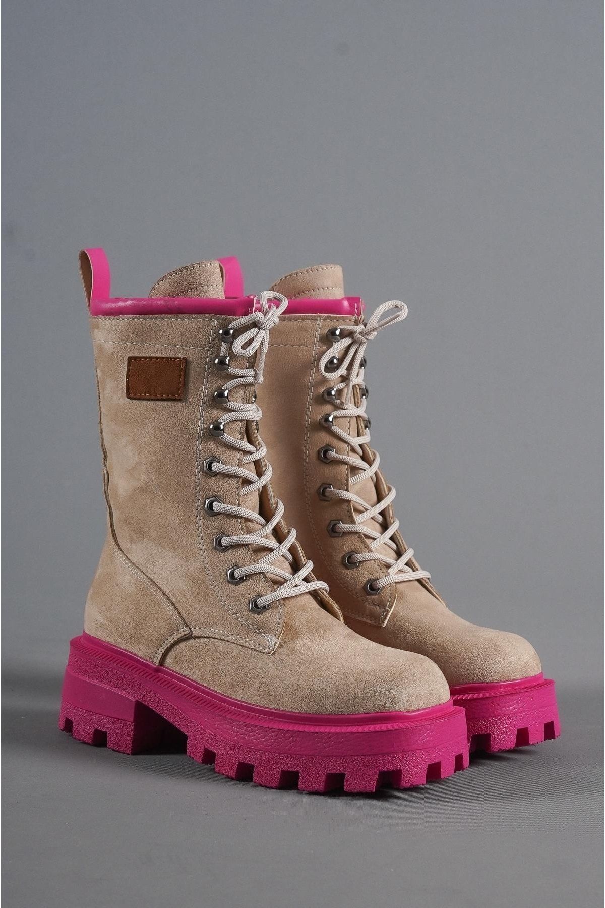 Pink suede lace up boots 2025