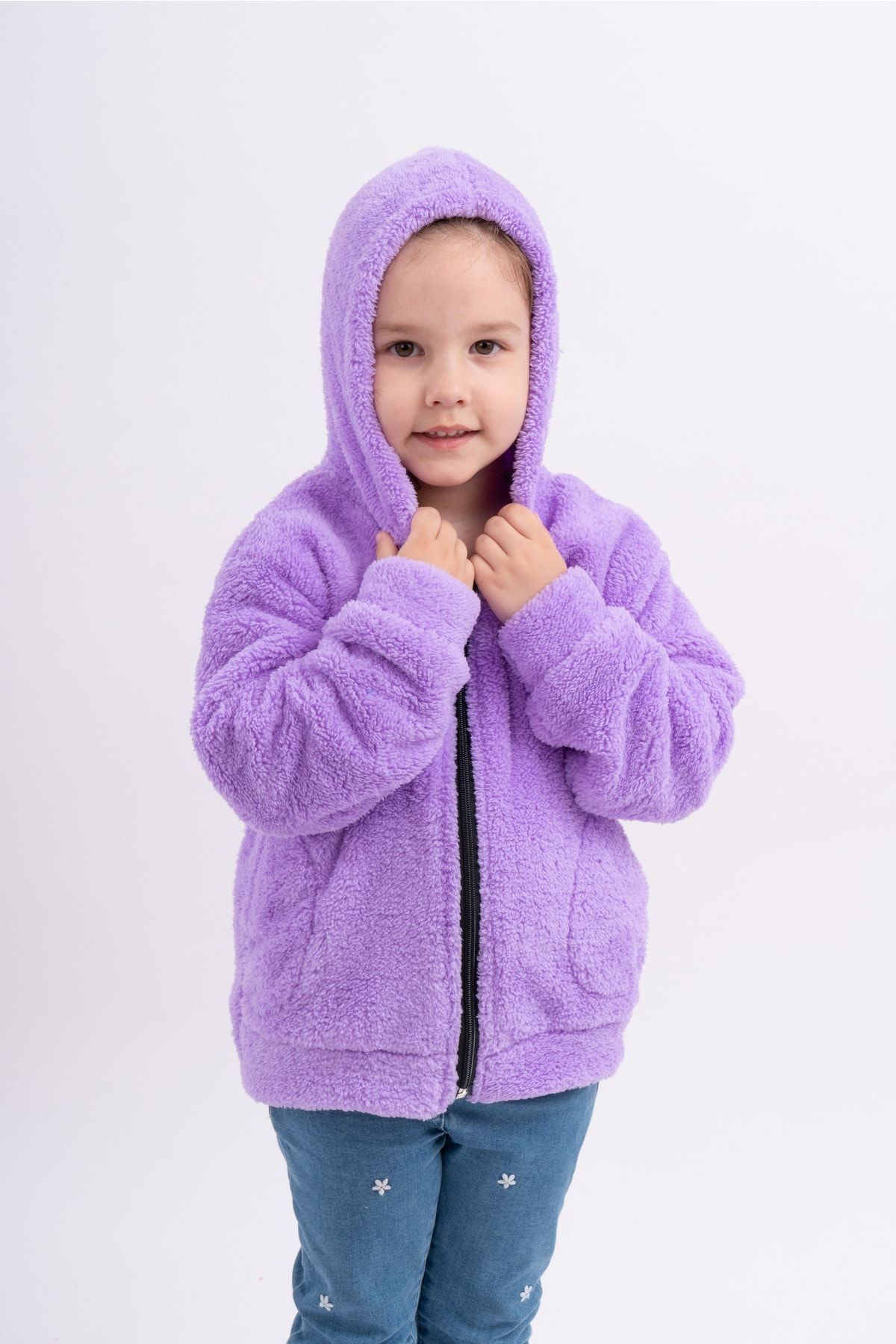 Polar Welsoft Peluş Genç Çocuk Kız Kapüşonlu Cepli Ceket