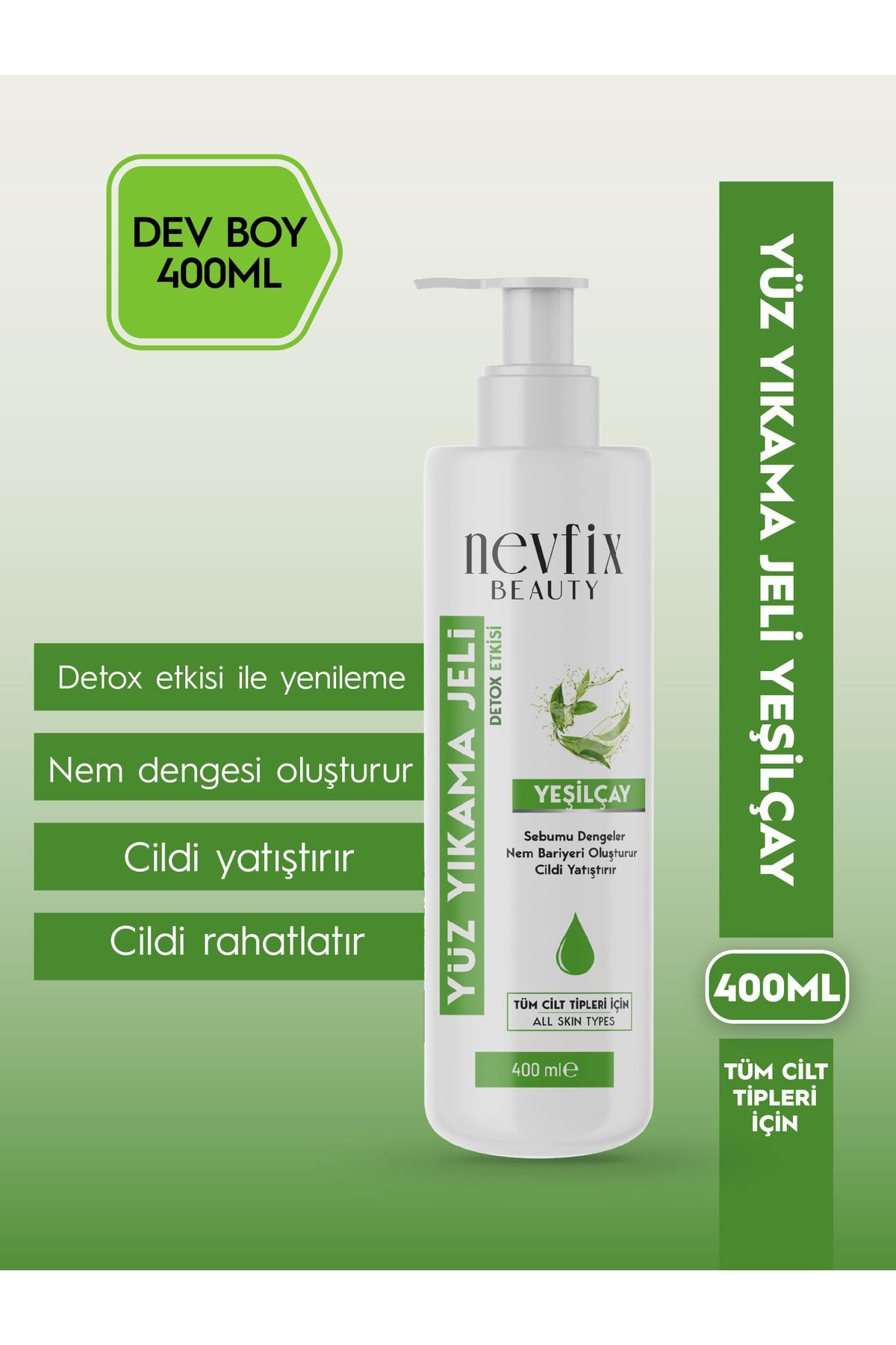 ژل شستشوی صورت موثر عصاره چای سبز بیوتی 400 میلی لیتر Nevfix