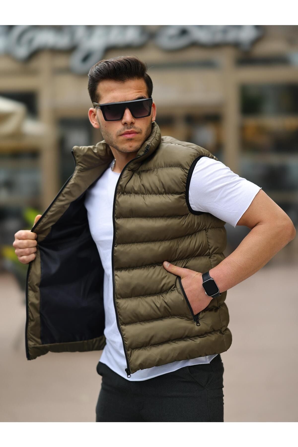 Mens olive green outlet puffer vest