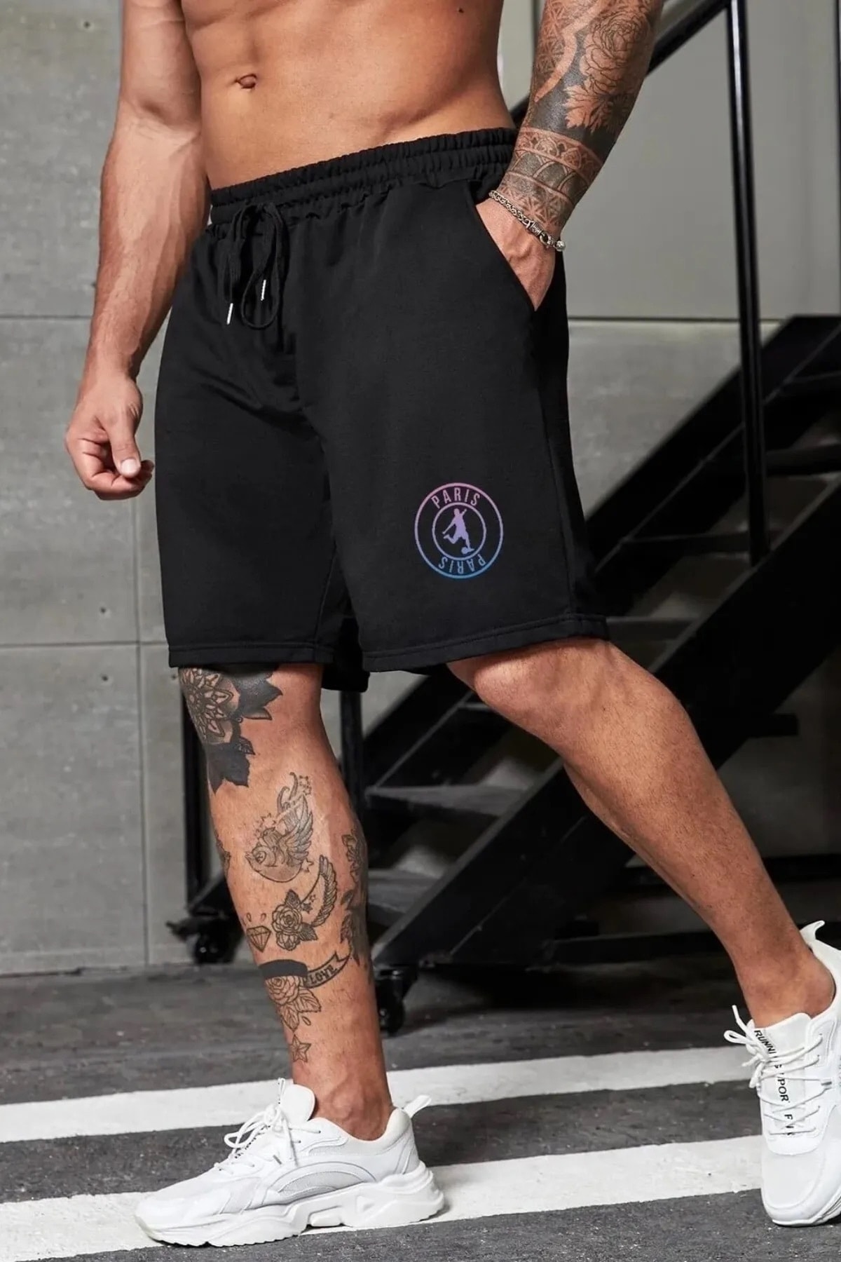 Plus Size P.Football Printed Black Summer Sports Shorts - Casual Casual Shorts