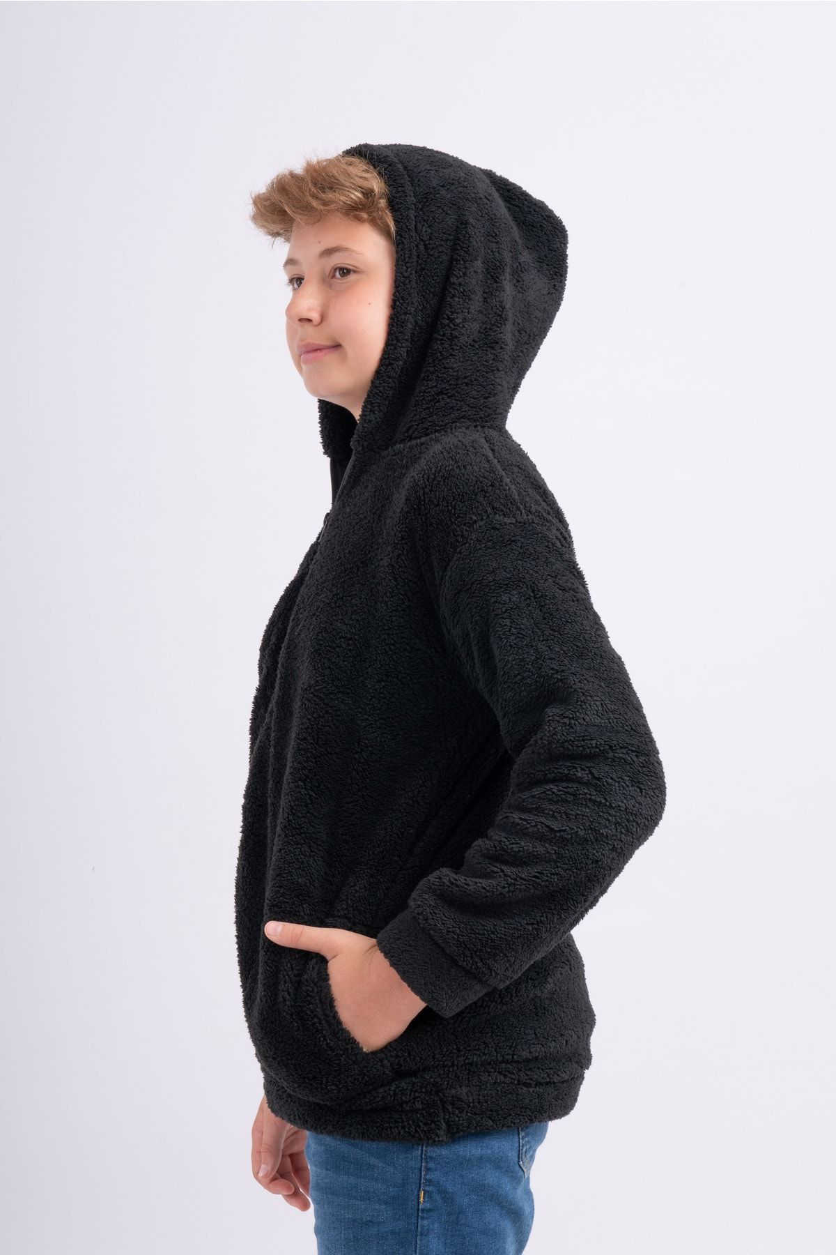 Unisex Genç Çocuk Polar Welsoft Peluş Cepli Ceket