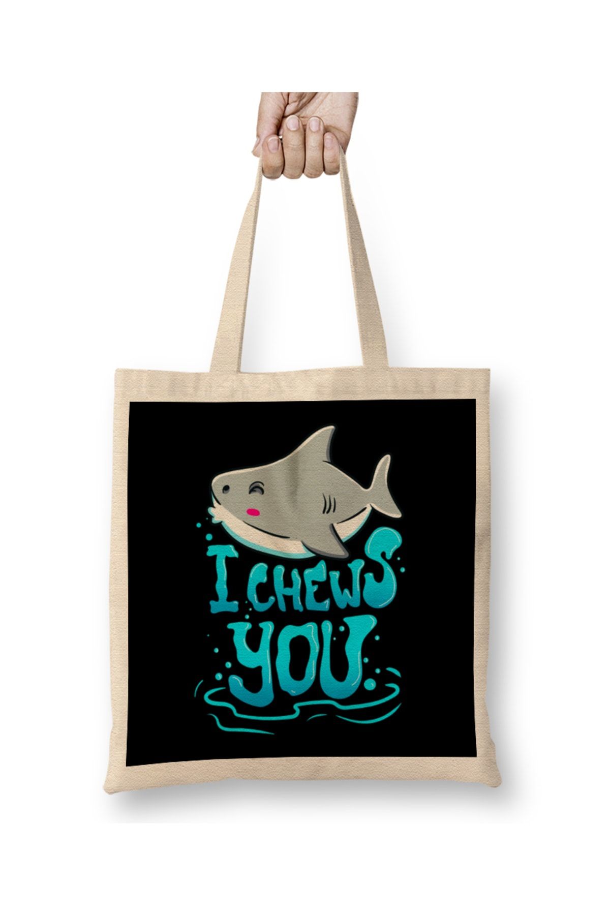 Baskı Dükkanı Cute u0026 Funny I Chews You Shark Chooses You Pun Tote Bag Long  Handle - Trendyol