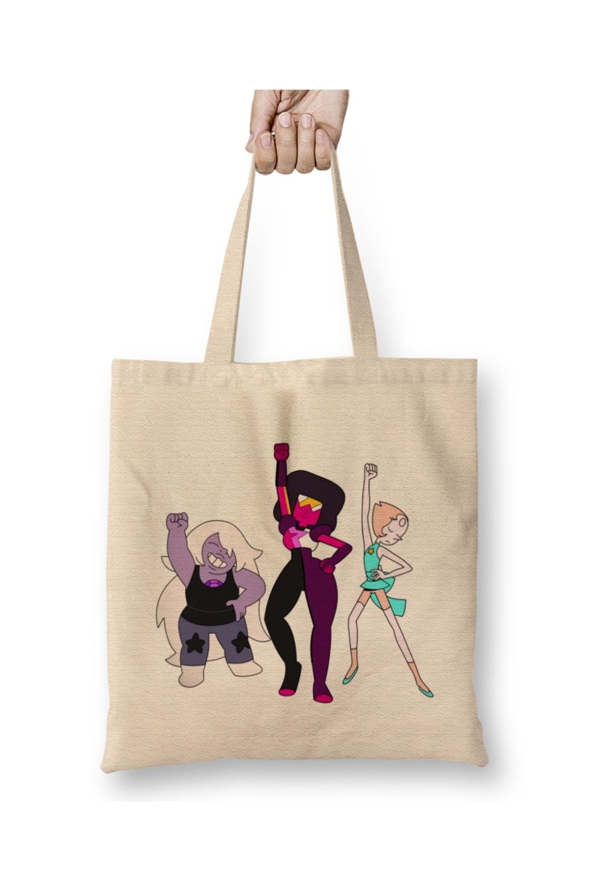 Baskı Dükkanı-Steven Universe Amethyst Garnet Pearl Tote Bag Long Handle 1