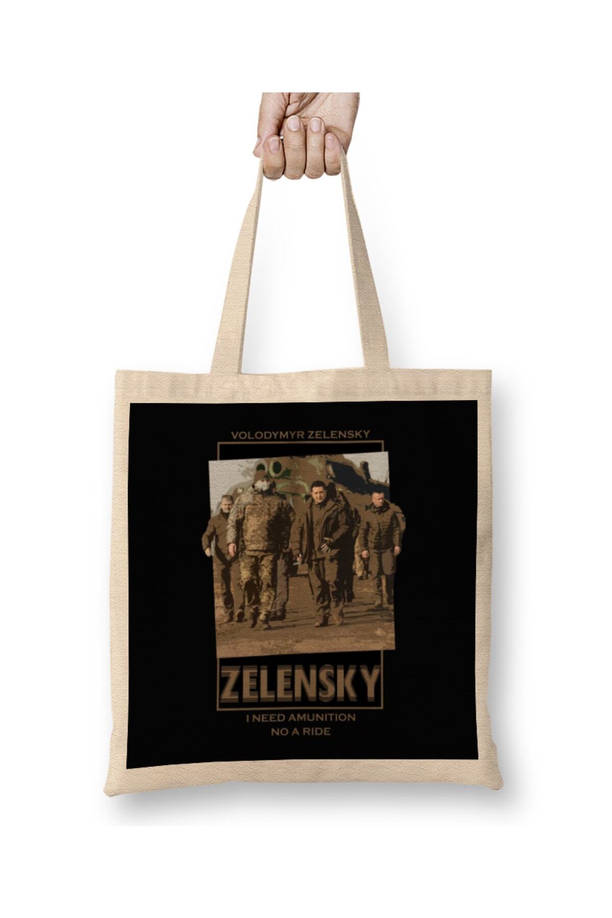 Baskı Dükkanı-Zelensky I Need Ammunition Not A Ride Tote Bag Long Handle 1