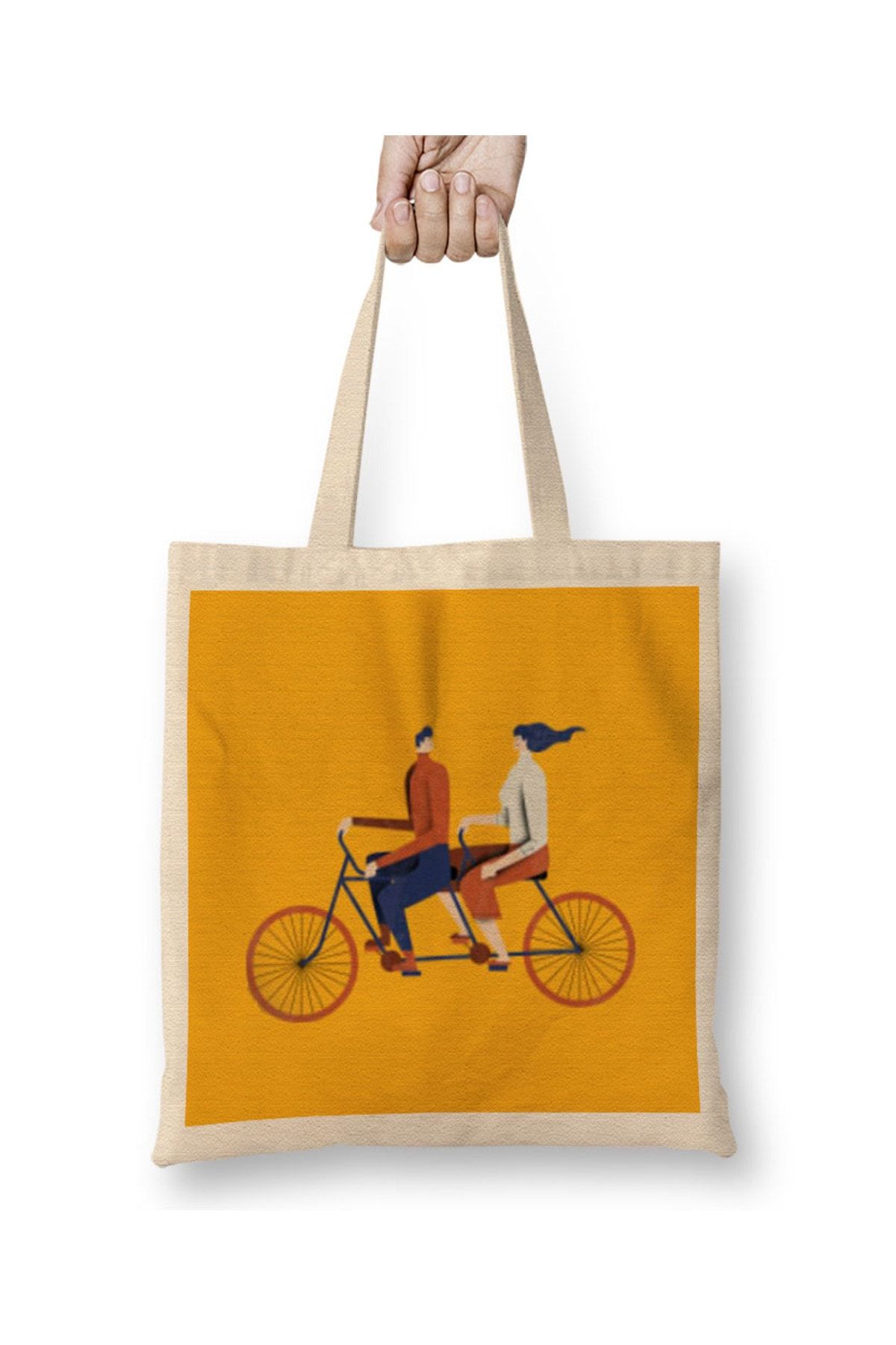 Baskı Dükkanı Cuplu Călare Pe O Geantă De Pânză Pentru Bicicletă Cu Mâner Lung Unisex - One Size