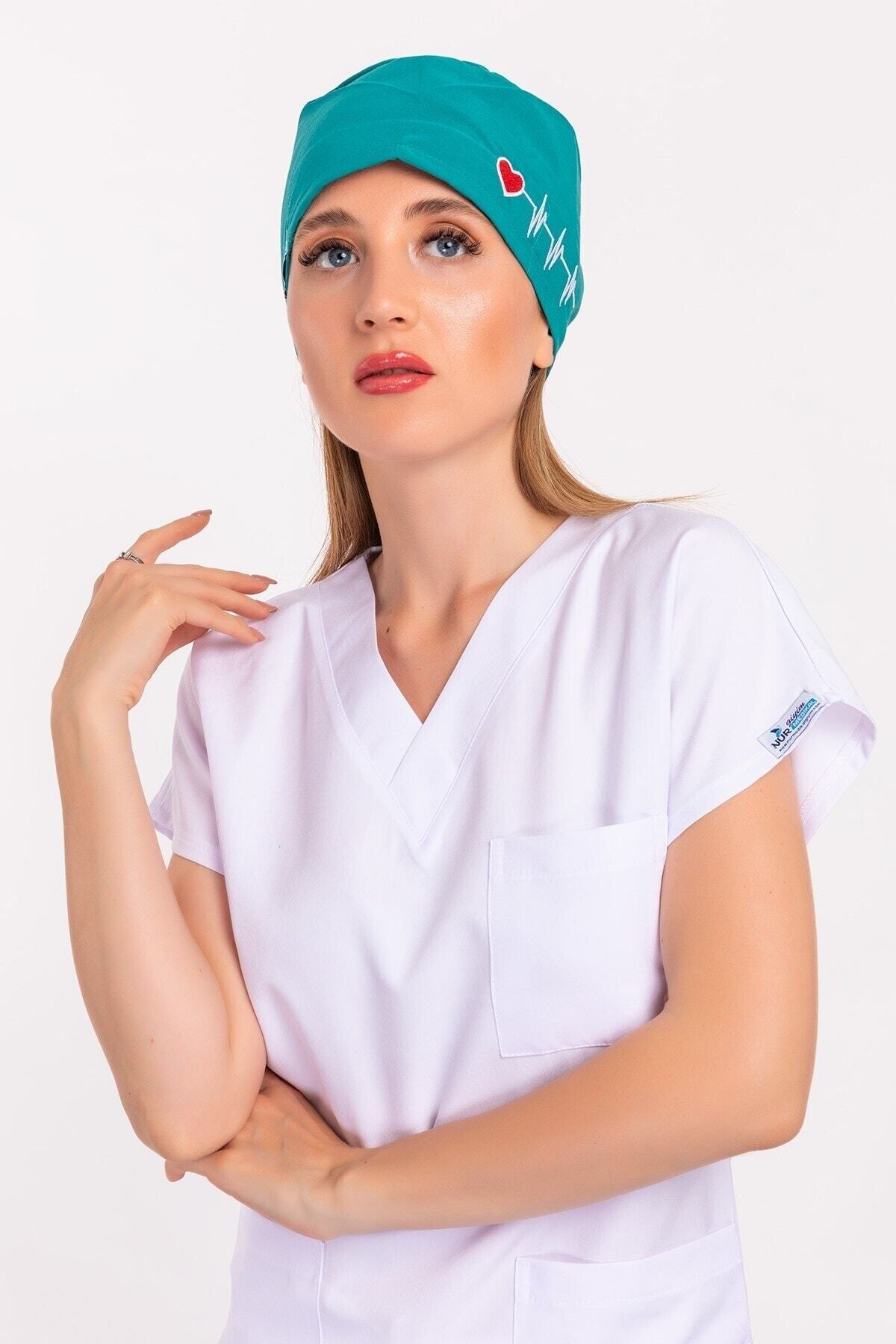 Nur Medikal Giyim Unisex Ameliyat Yeşili Kalp Ritim Nakışlı Doktor Cerrahi Bone