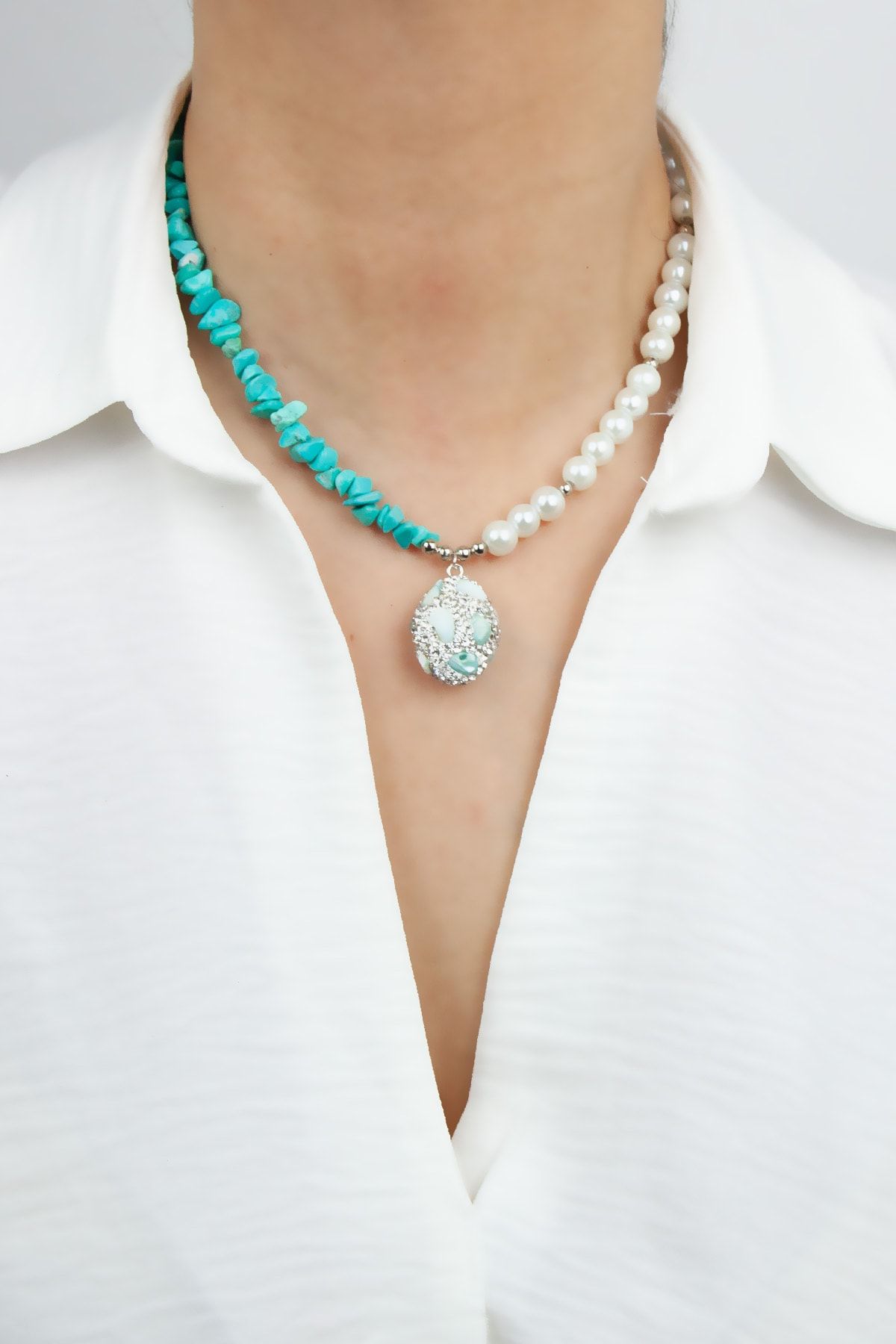 Silver gemstone store necklace