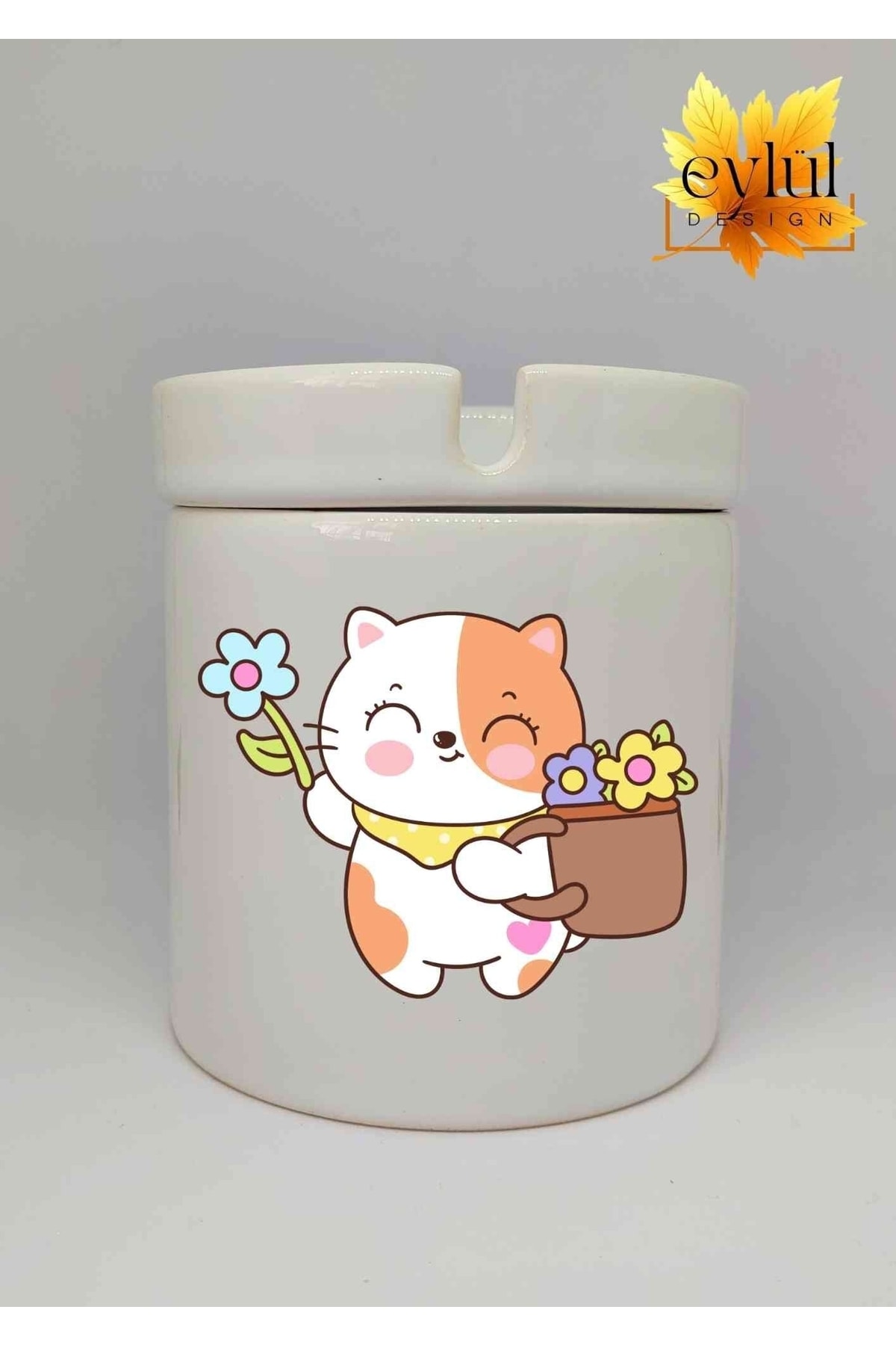 Cute Cat Printed Custom Design Printed Ceramic Ashtray Unscented Cullet-1