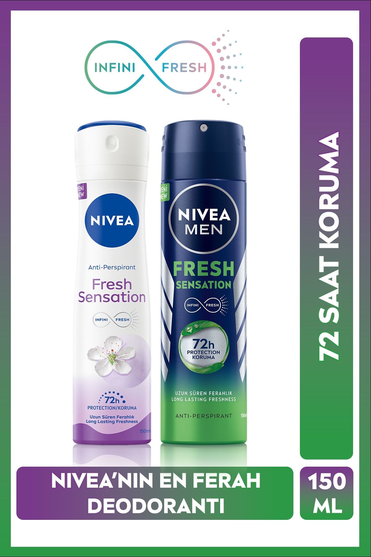 Дезодорант-спрей NIVEA Fresh Sensation для женщин и мужчин, 150 мл, защита от пота, 72 часа, длительное время SET.NVE.923