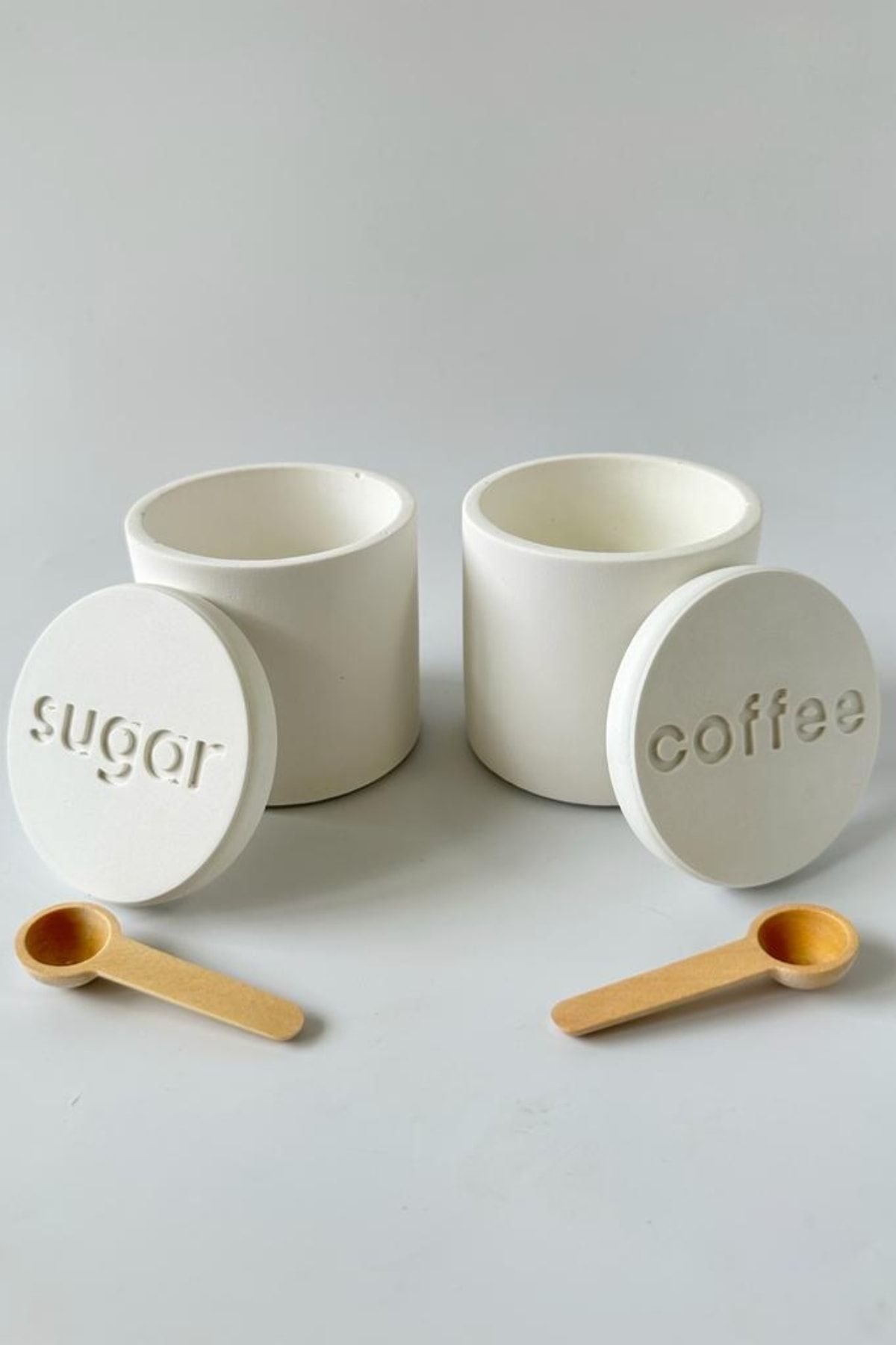 Studio Ays-Concrete Spice Rack with Lid Sugar Bowl and Coffee Pot Set with Lid White 1